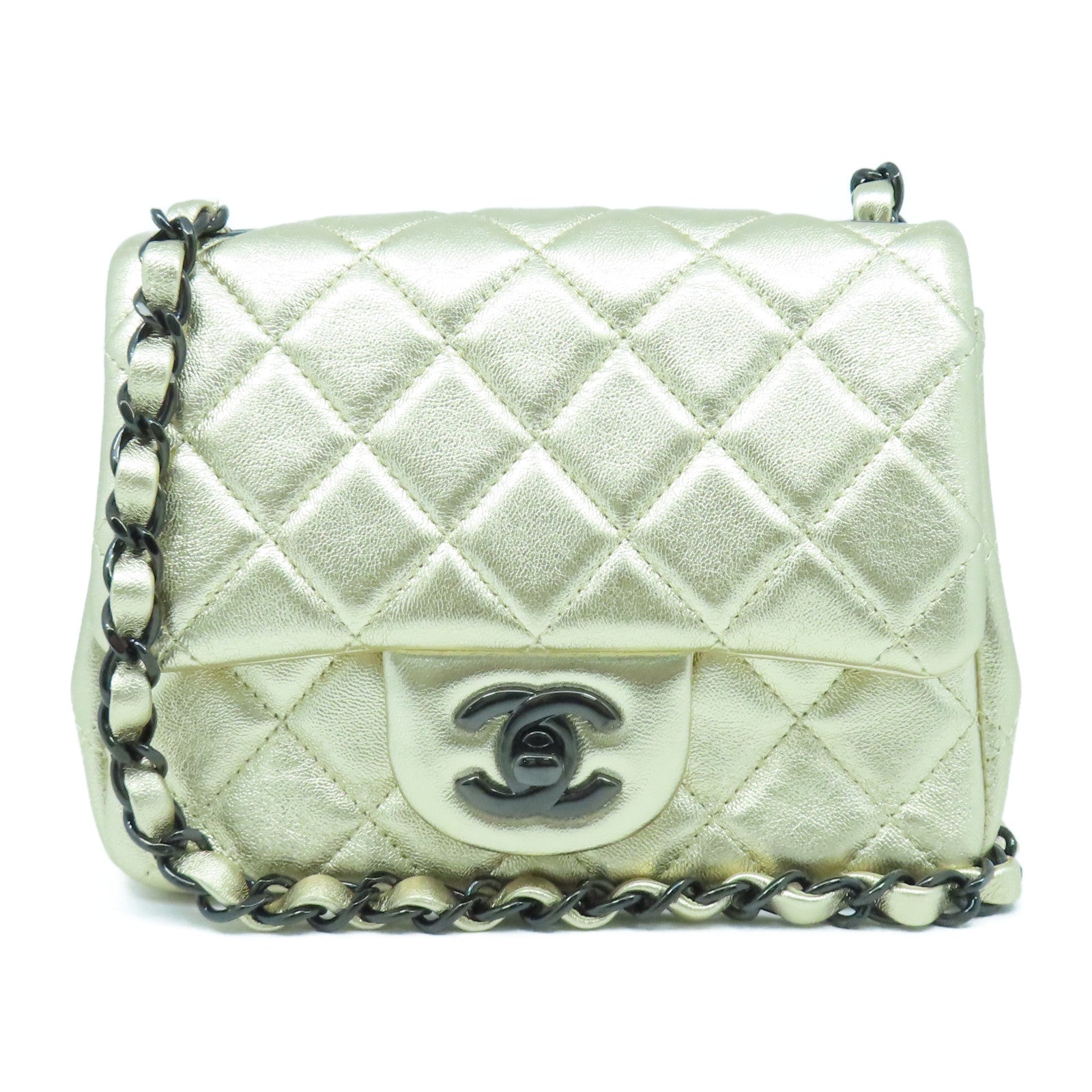 CHANEL 菱格羊皮皮革Chain Shoulder鏈帶肩背袋金色