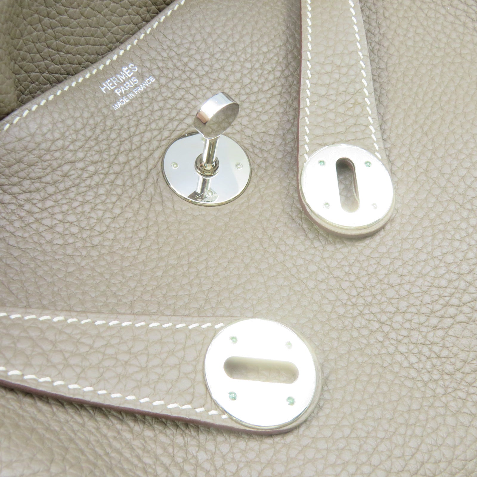 HERMES Clemence Leather Lindy 34 Shoulder Bag Silver Buckle Shoulder Bag Etoupe Brown