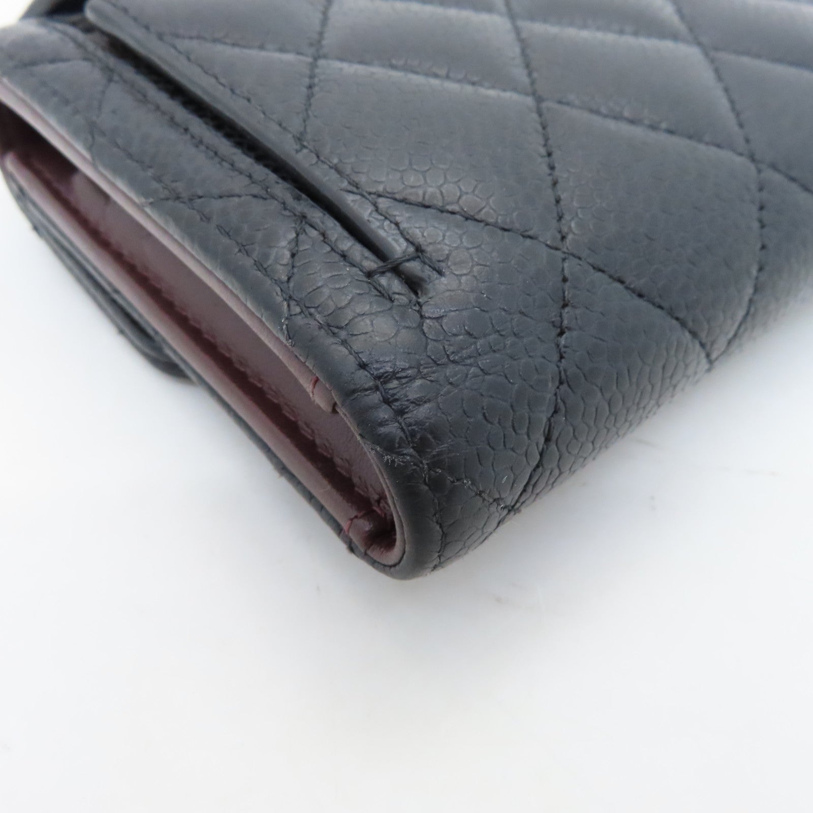CHANEL rhombic cowhide leather Wallet gold buckle wallet black