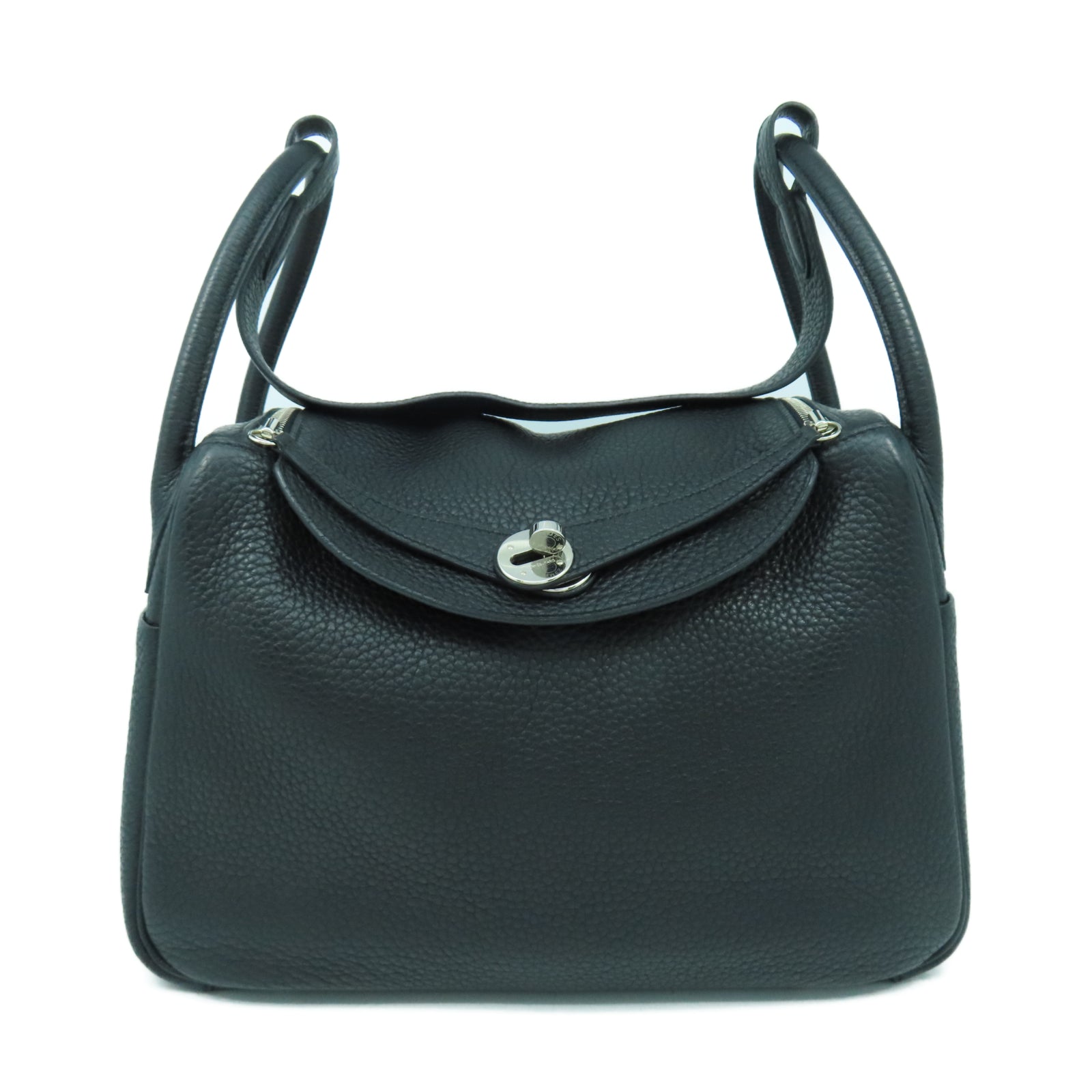 HERMES Clemence皮革Lindy 30銀扣肩背袋黑色