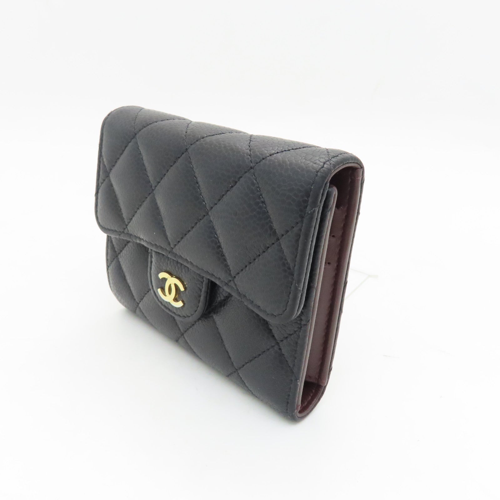 CHANEL rhombic cowhide leather Wallet gold buckle wallet black