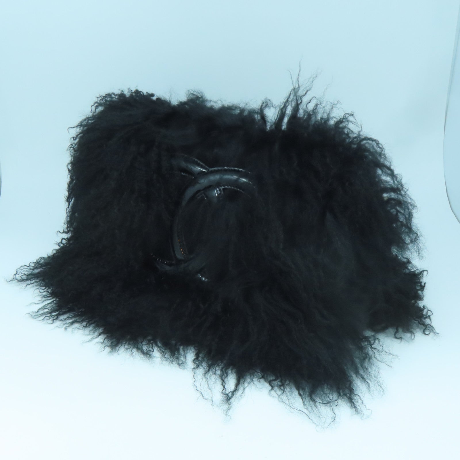 CHANEL furry Shoulder Bag gold buckle shoulder bag black