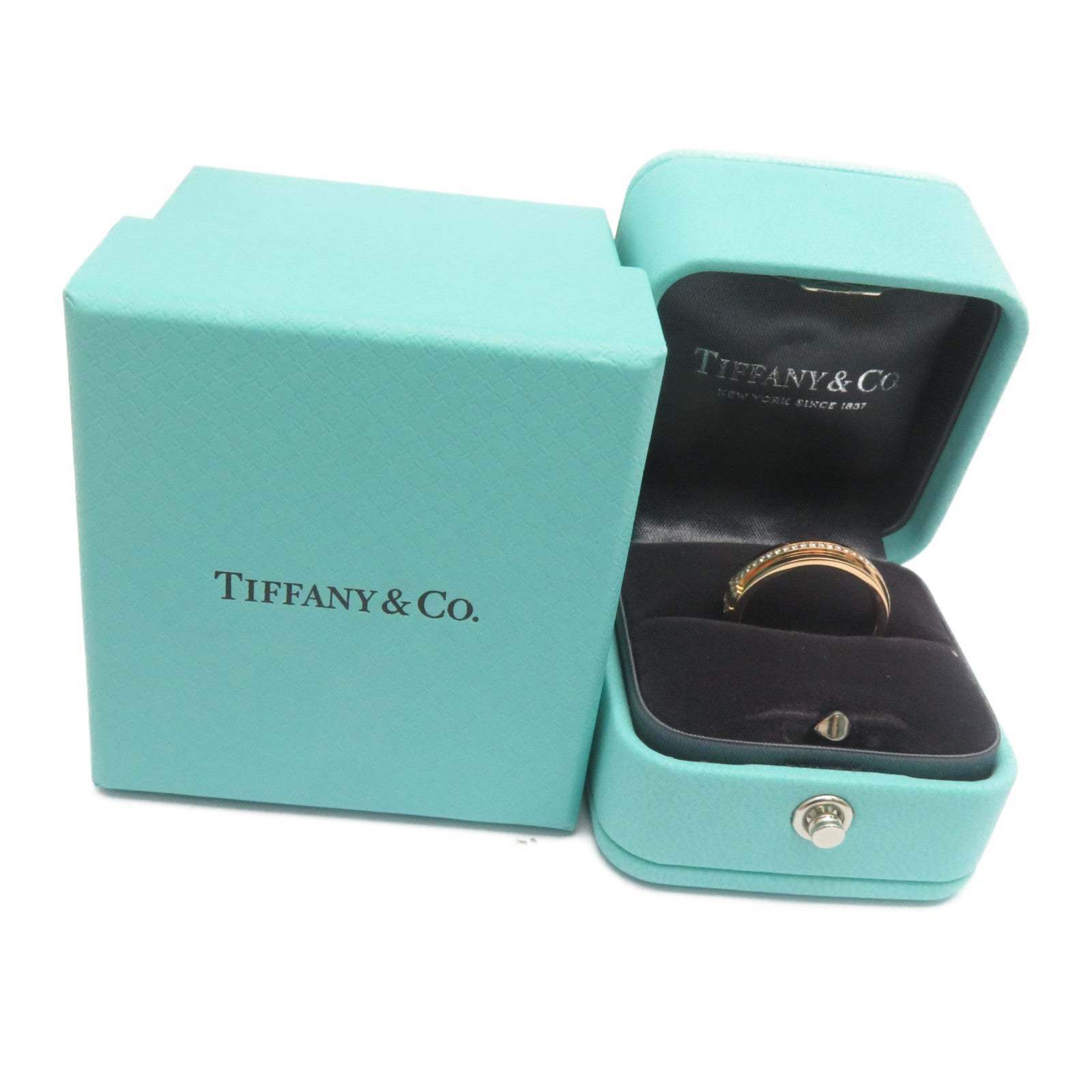TIFFANY＆CO 18K玫瑰金Tiffany T鑽石戒指US#5