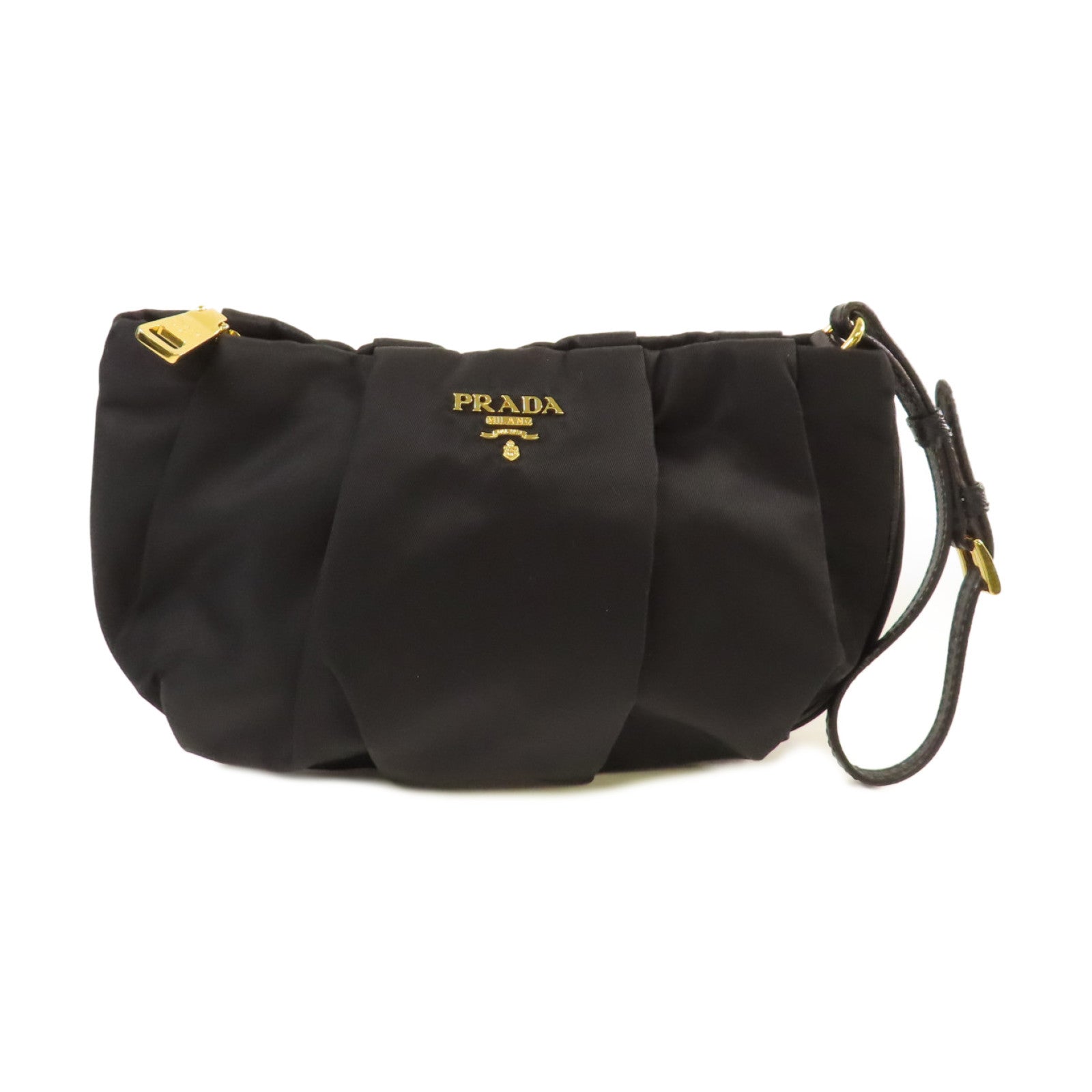 PRADA 尼龍Pouch with Handle金扣手拿包黑色