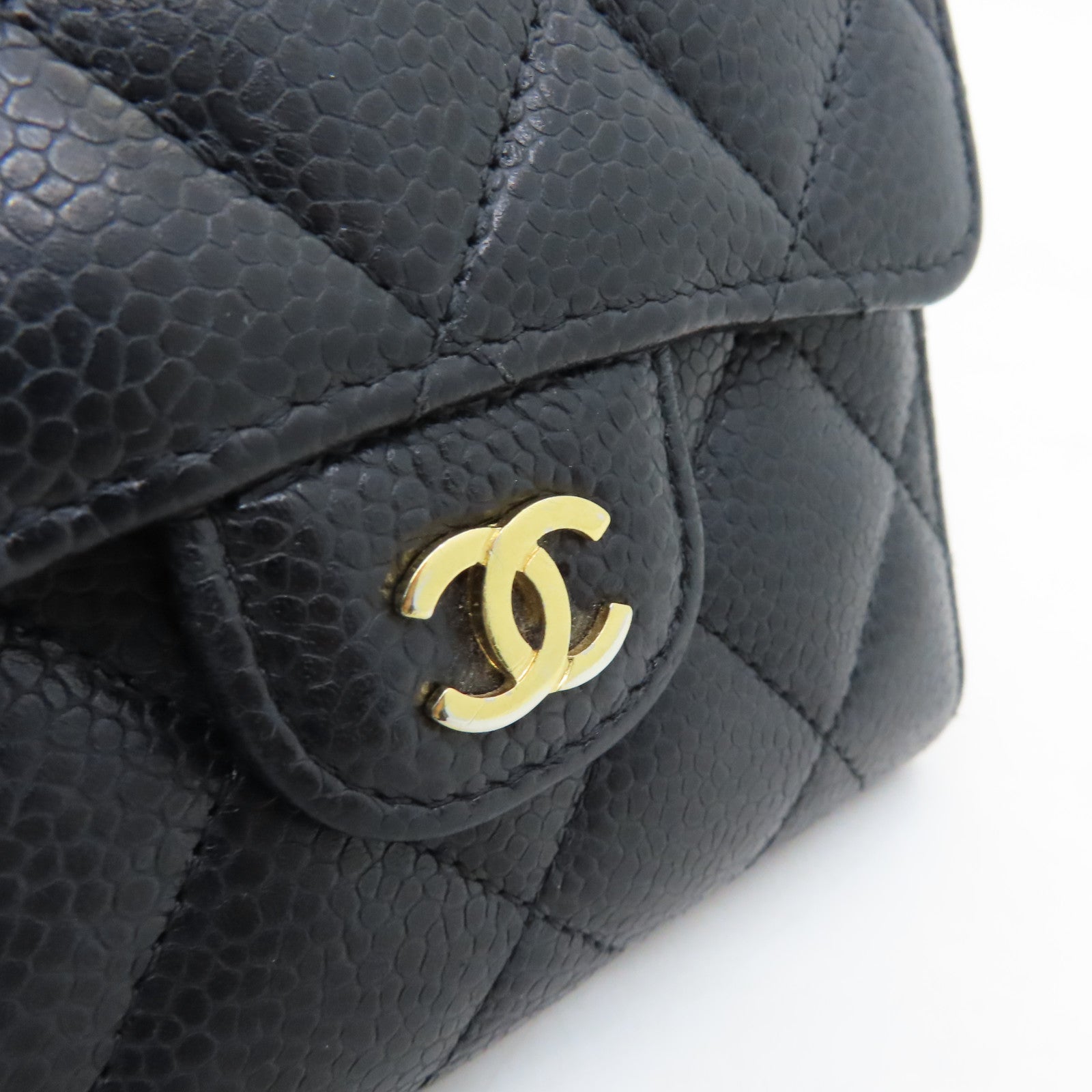 CHANEL rhombic cowhide leather Wallet gold buckle wallet black