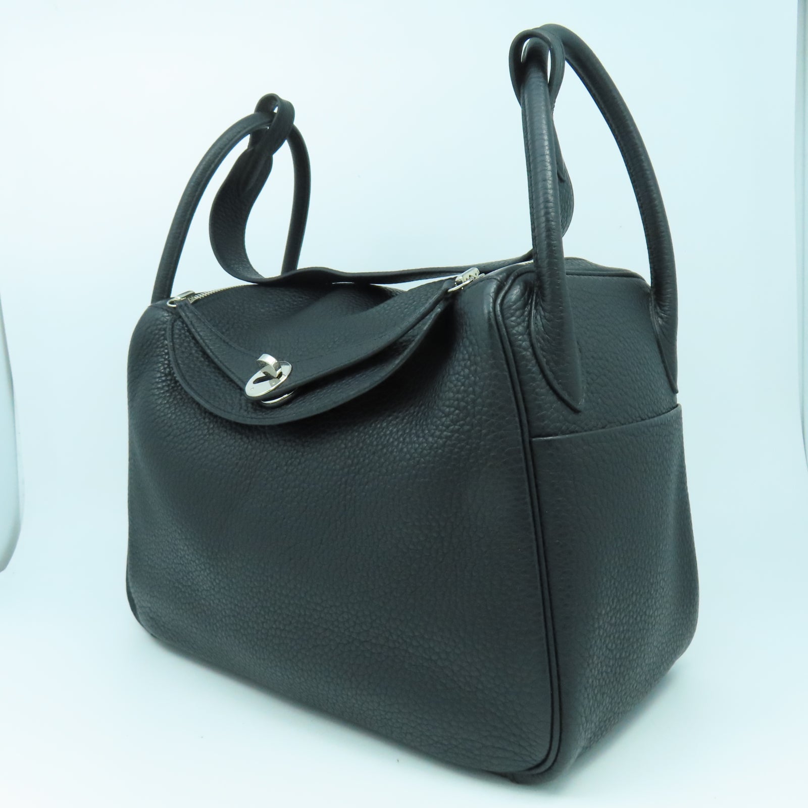 HERMES Clemence皮革Lindy 30銀扣肩背袋黑色