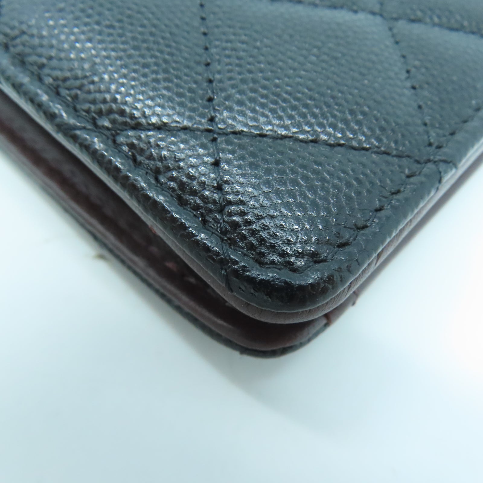 CHANEL 菱格牛皮皮革Long Wallet金扣長錢包黑色