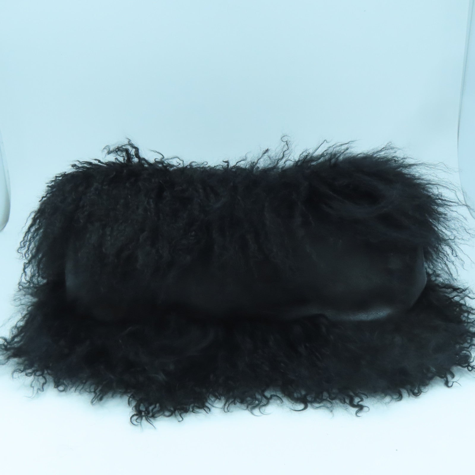 CHANEL furry Shoulder Bag gold buckle shoulder bag black