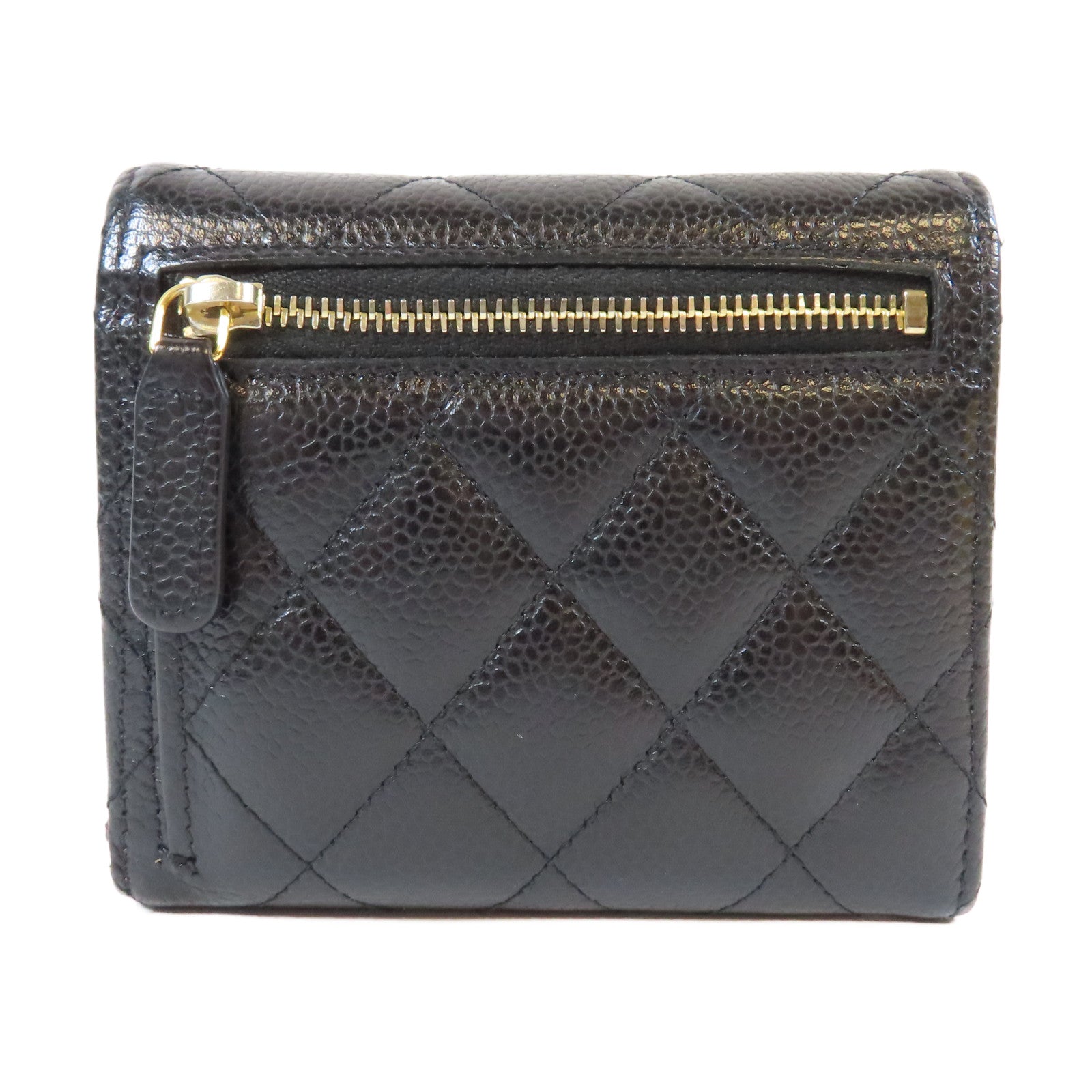 CHANEL 菱格Caviar皮革Wallet金扣錢包黑色