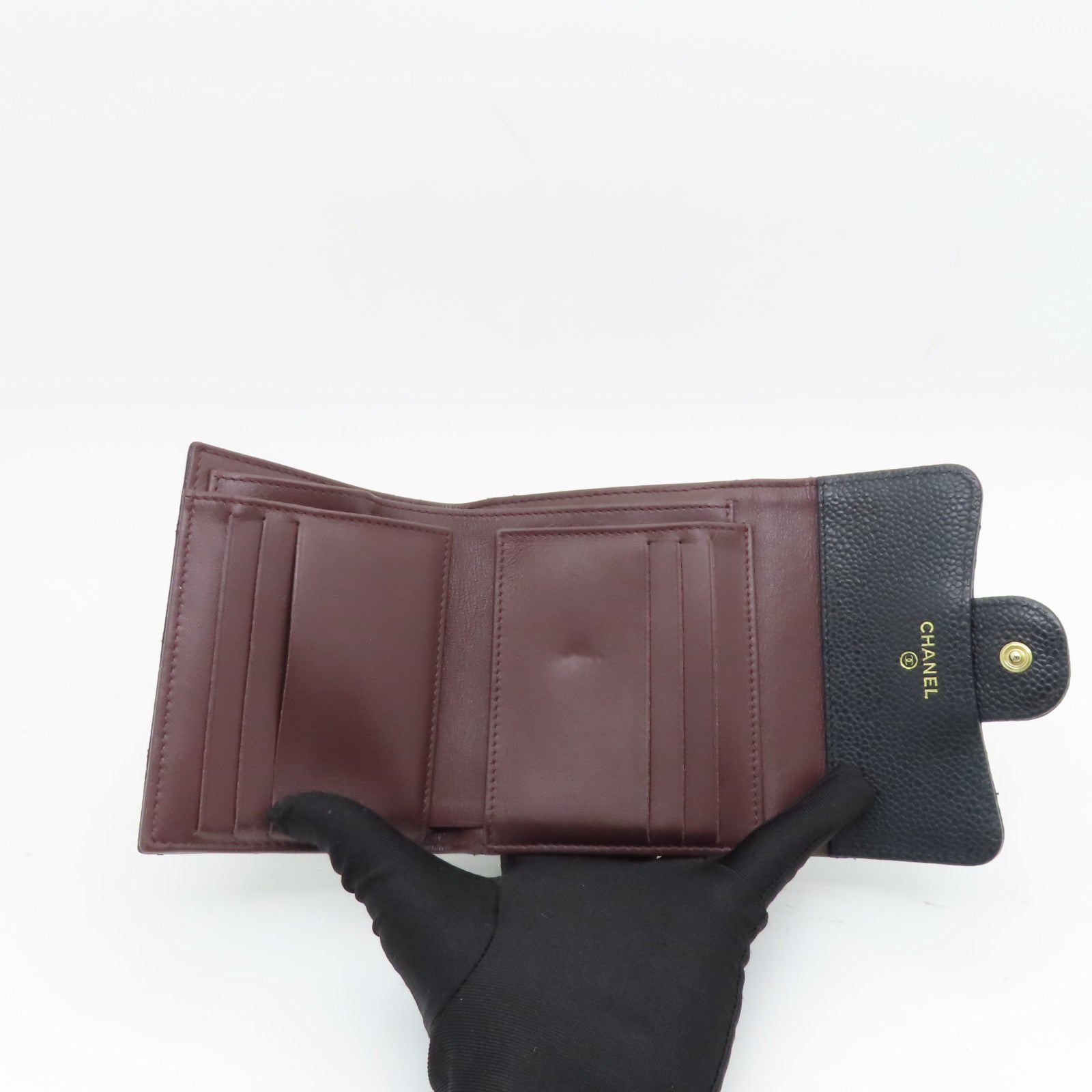 CHANEL rhombic cowhide leather Wallet gold buckle wallet black