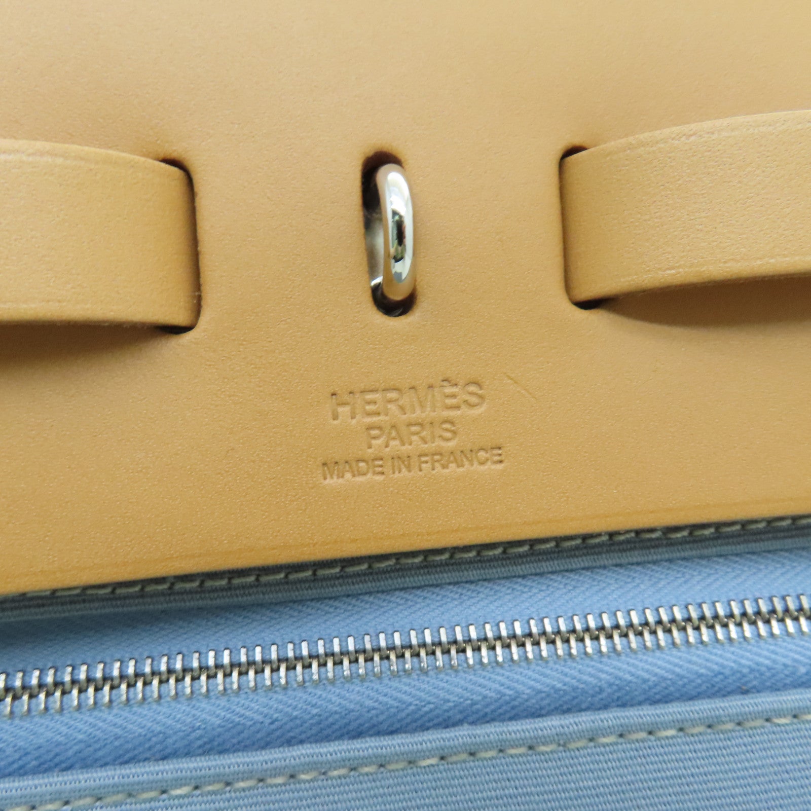 HERMES 帆布Herbag GM銀扣手挽肩背兩用袋天空藍