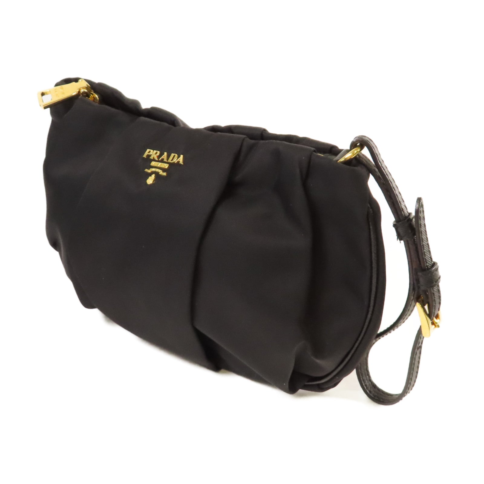 PRADA 尼龍Pouch with Handle金扣手拿包黑色