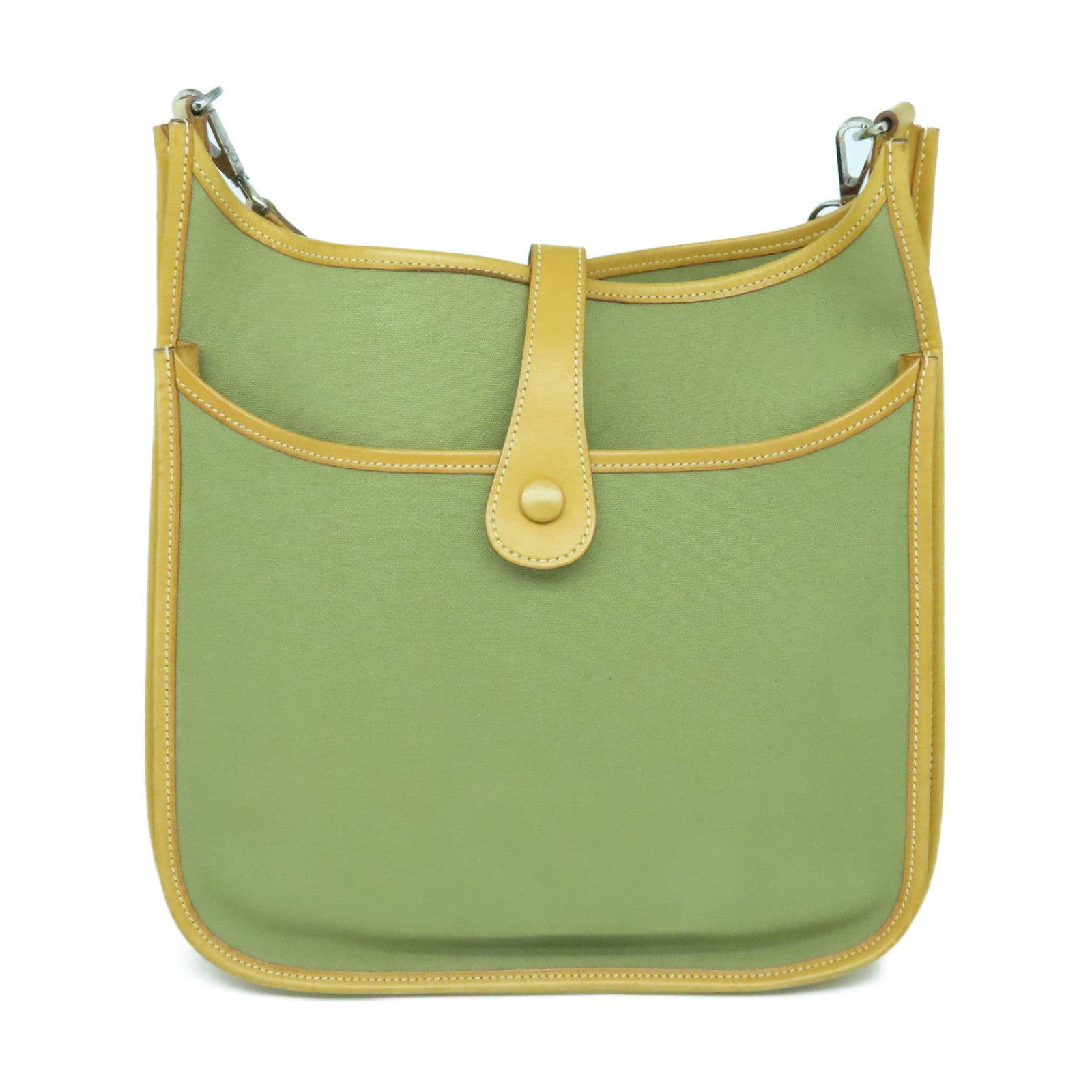 HERMES 帆布Evelyne PM银扣肩背袋卡其色