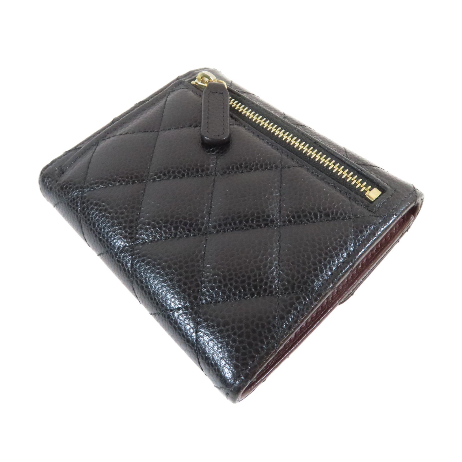 CHANEL 菱格Caviar皮革Wallet金扣錢包黑色