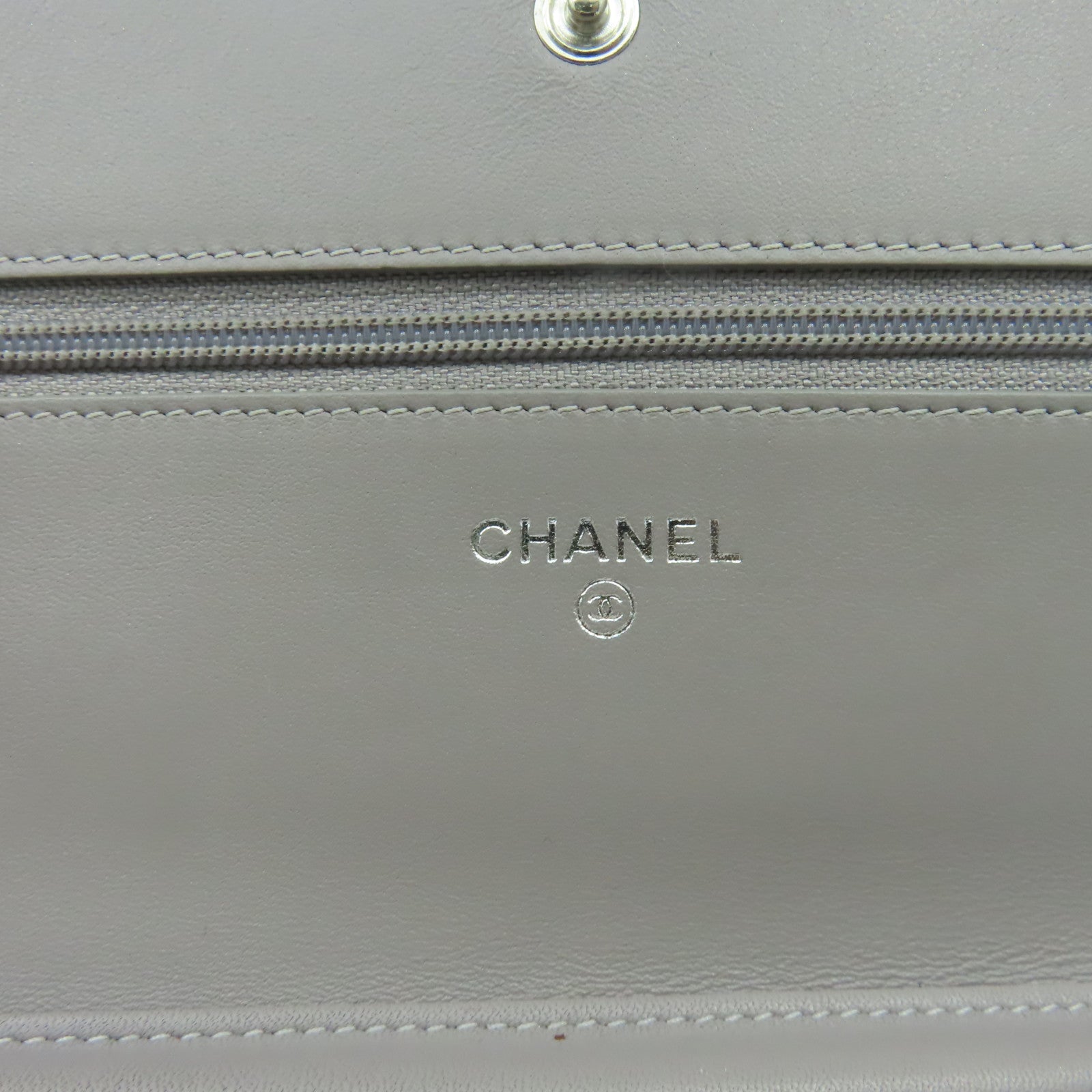 CHANEL Caviar皮革WOC Wallet On Chain Shoulder Bag銀扣鏈帶錢包肩背袋灰色