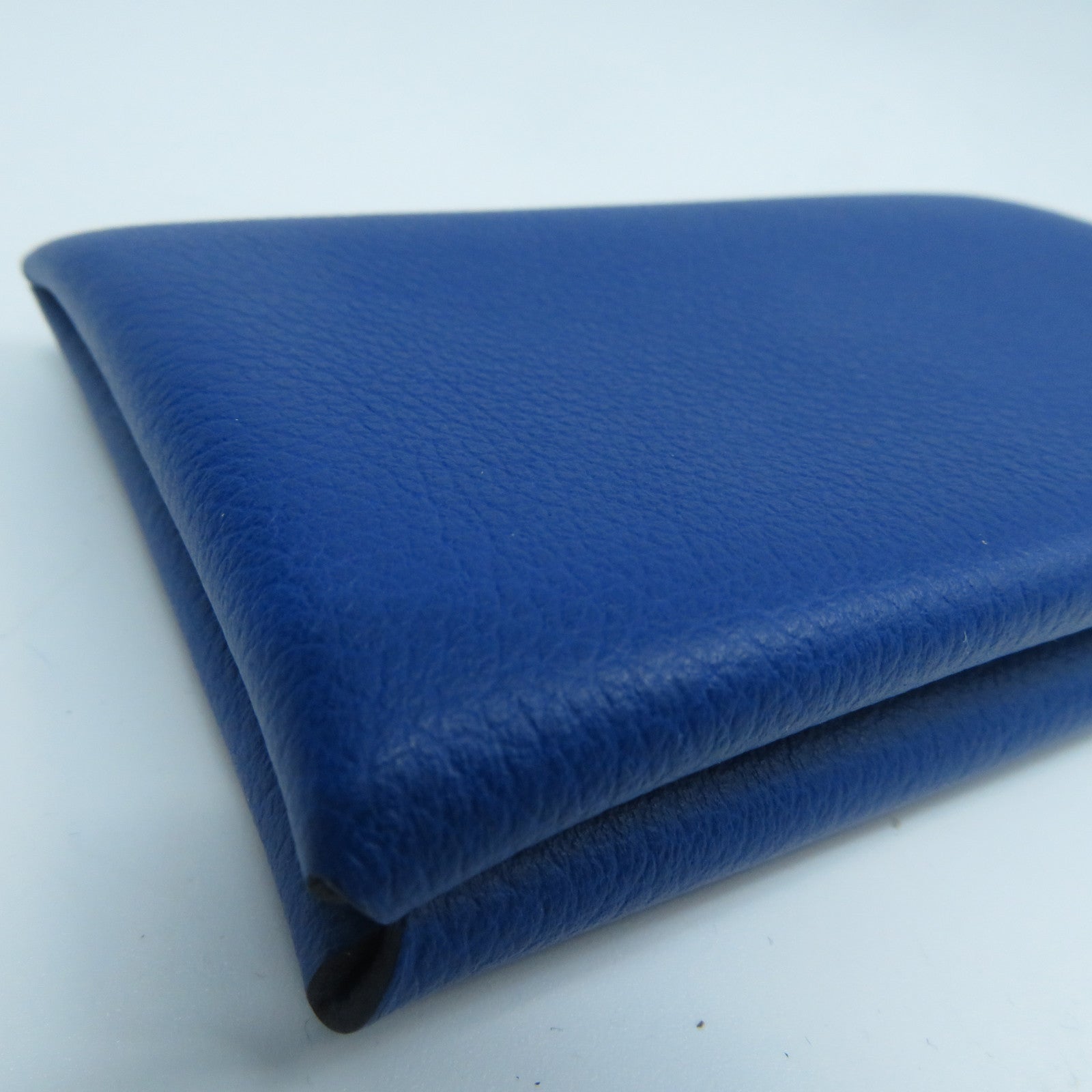 HERMES Veau Swift皮革Calvi銀扣卡片套藍色