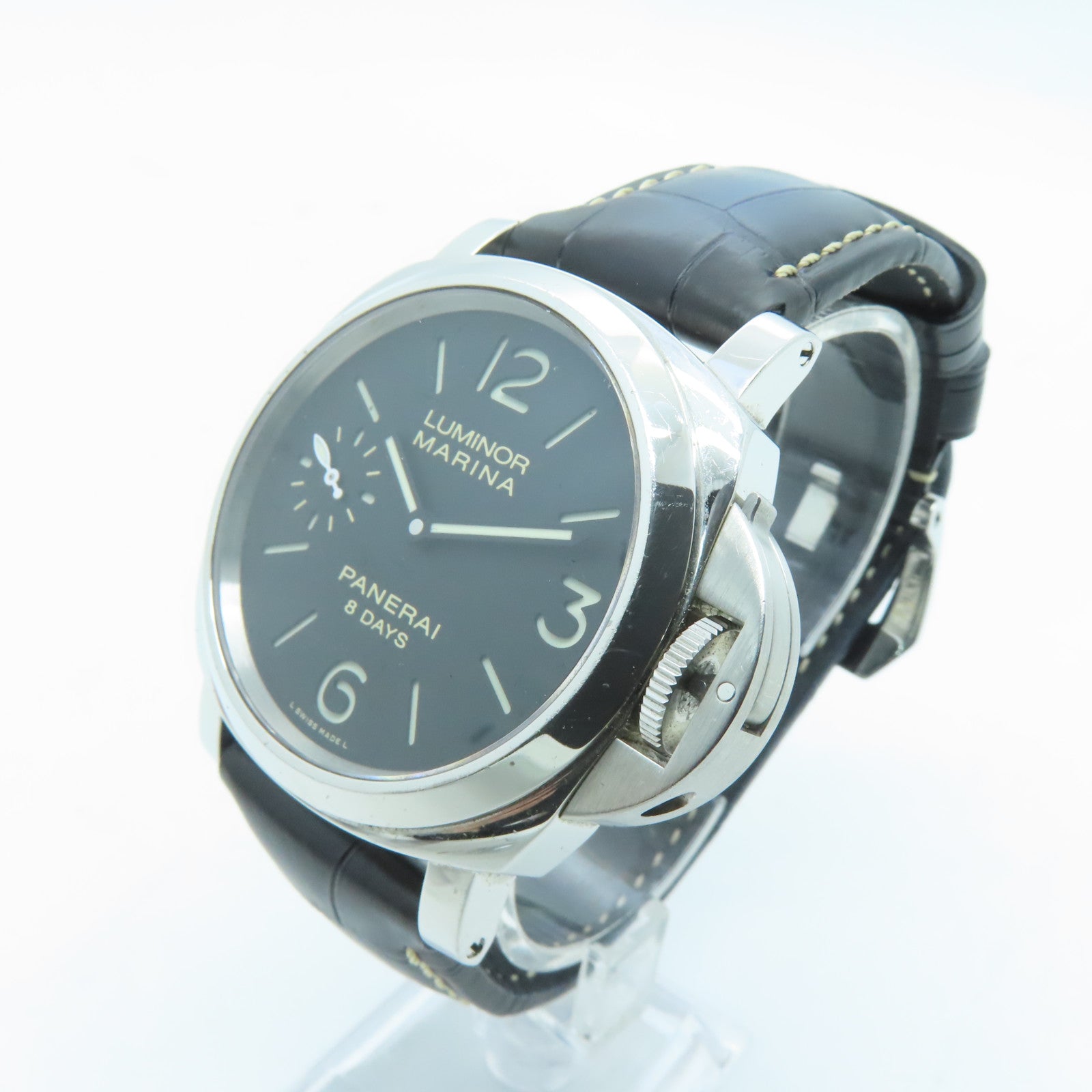 PANERAI Luminor鳄鱼皮革带/不锈钢手表自动机芯黑色