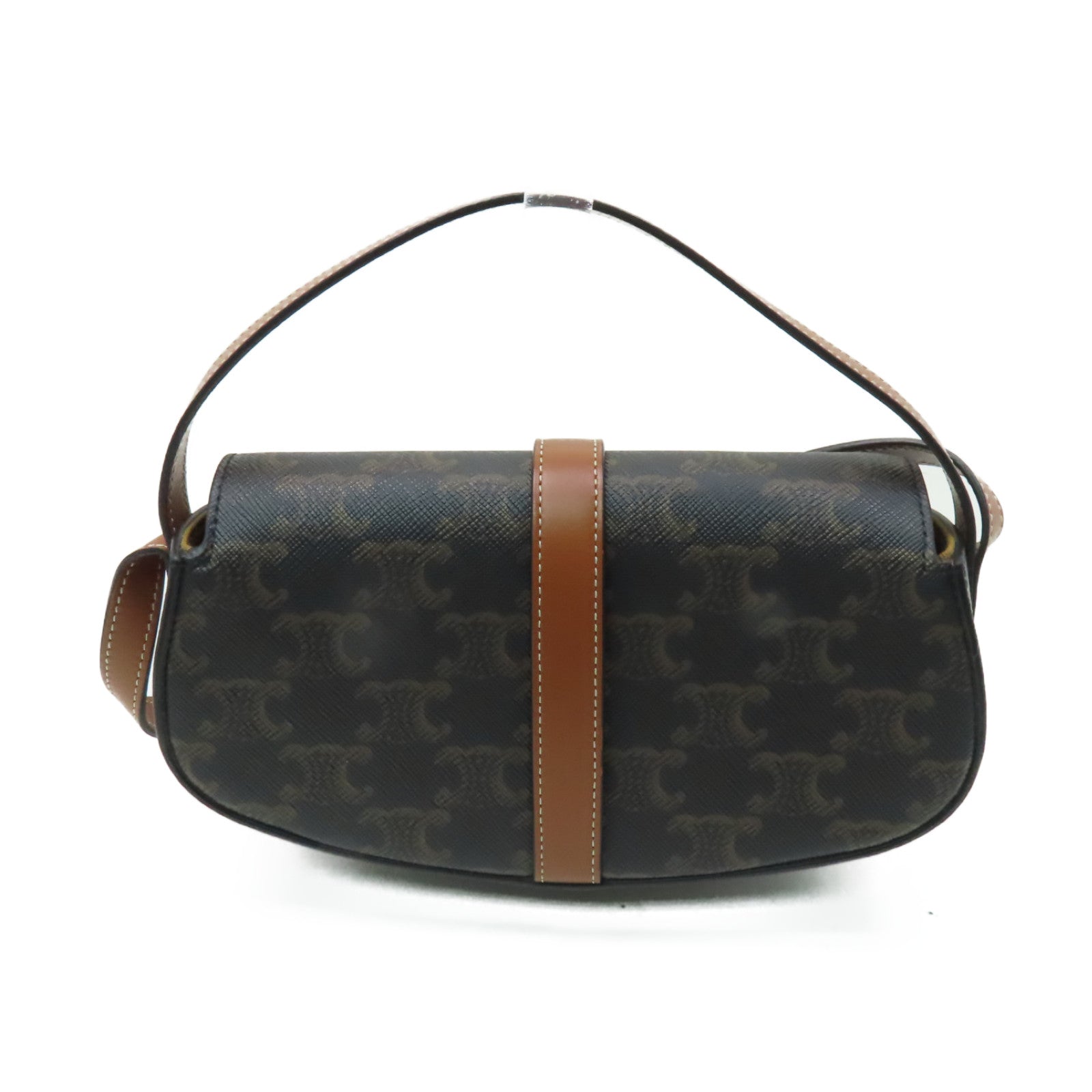 CELINE 塗層帆布Tabou Clutch On Strap金扣手挽肩背兩用袋棕色
