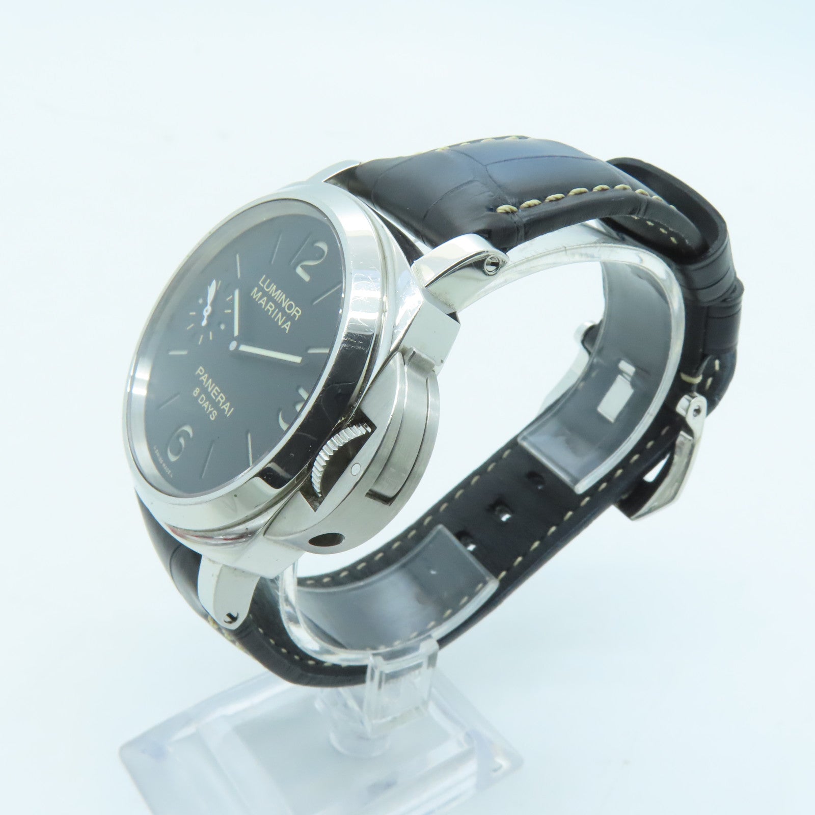 PANERAI Luminor鳄鱼皮革带/不锈钢手表自动机芯黑色