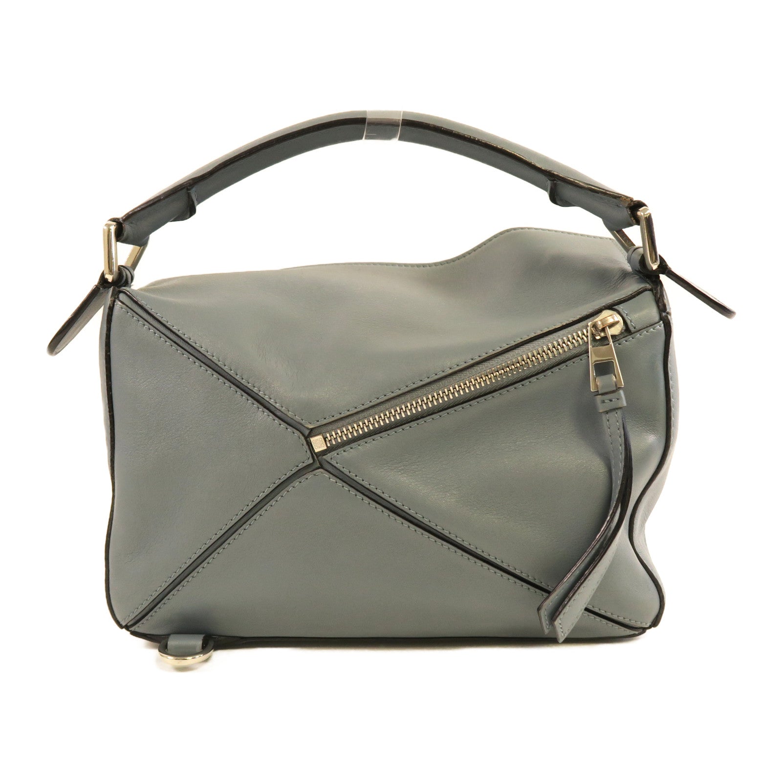 LOEWE 牛皮皮革Puzzle銀扣手挽肩背兩用袋藍色