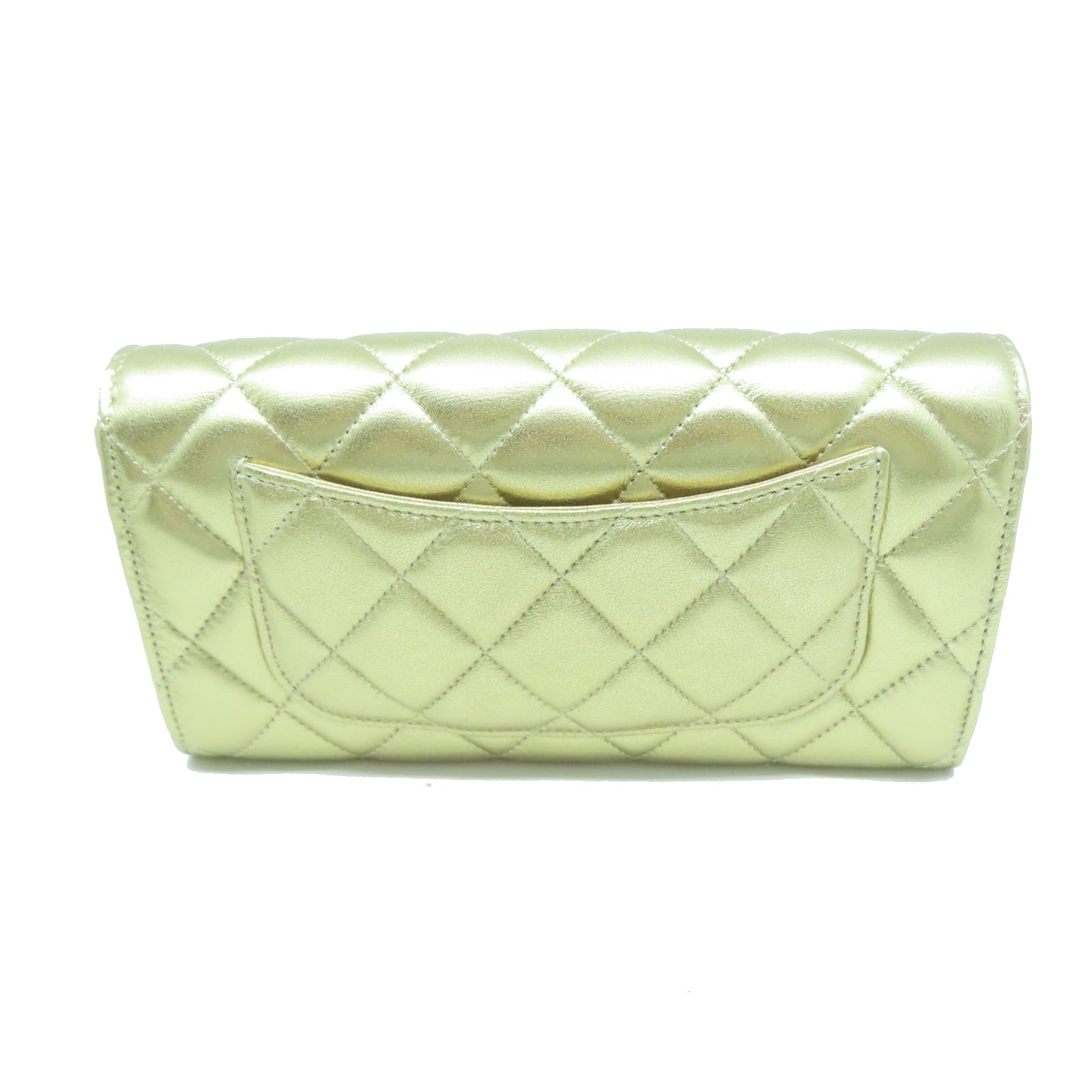 CHANEL 菱格羊皮皮革Long Wallet金扣長錢包金色