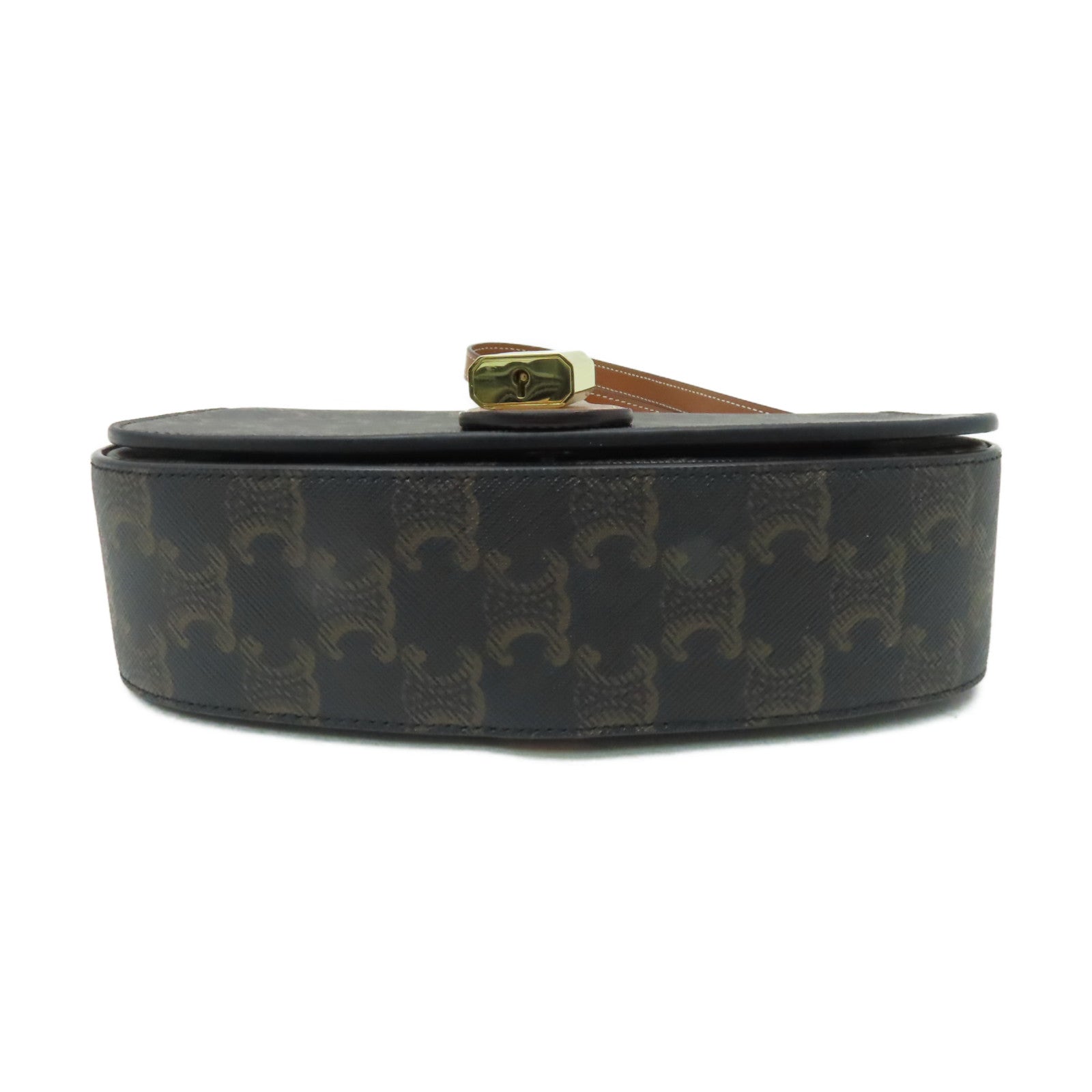 CELINE 塗層帆布Tabou Clutch On Strap金扣手挽肩背兩用袋棕色