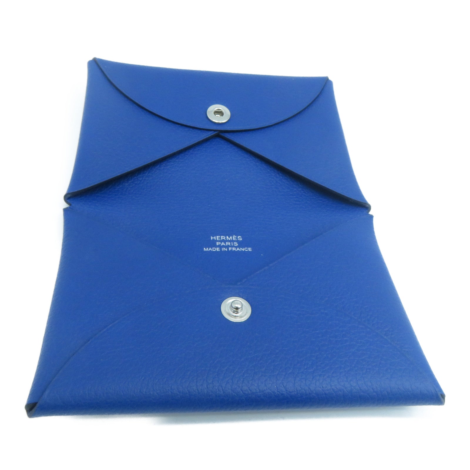 HERMES Veau Swift皮革Calvi銀扣卡片套藍色