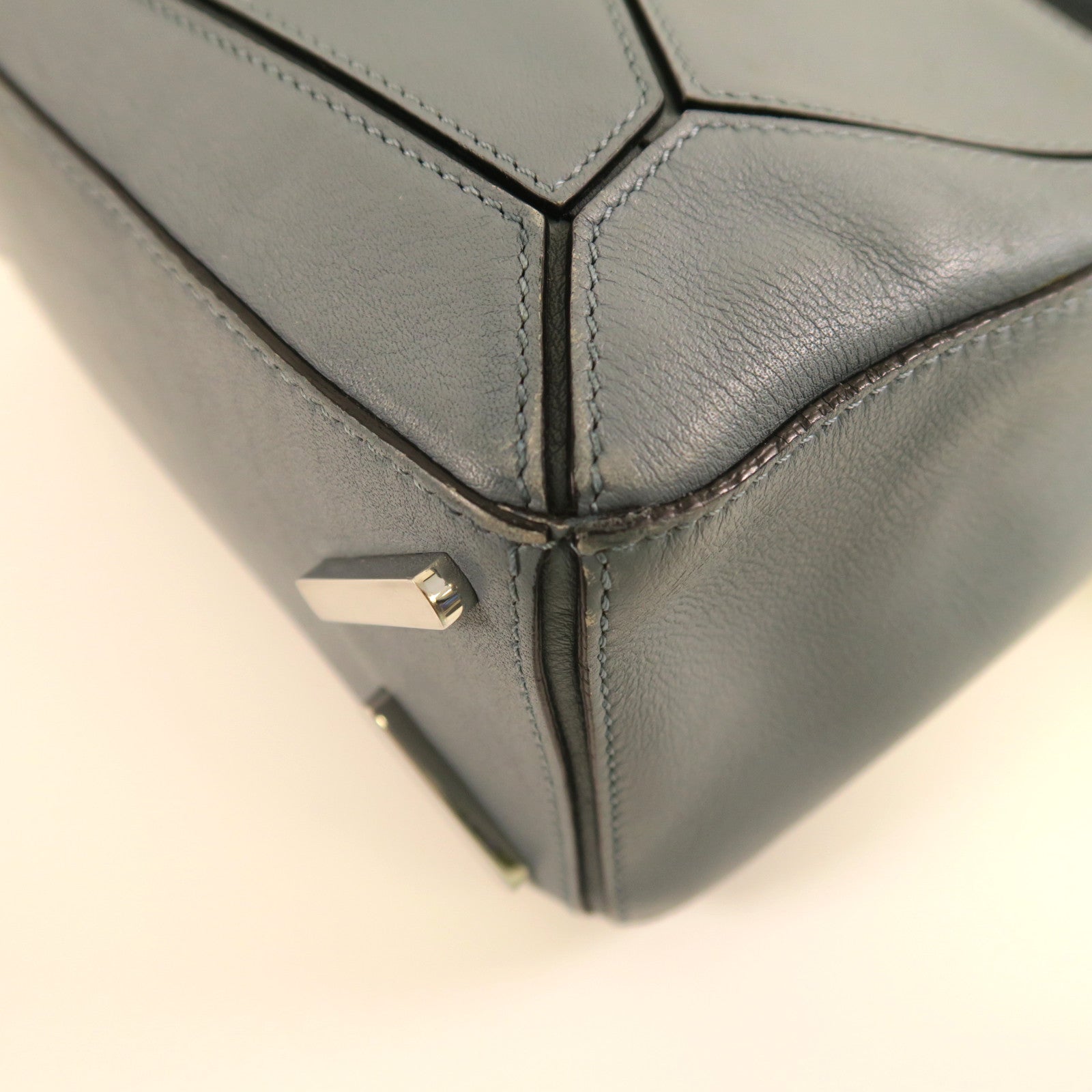 LOEWE 牛皮皮革Puzzle銀扣手挽肩背兩用袋藍色