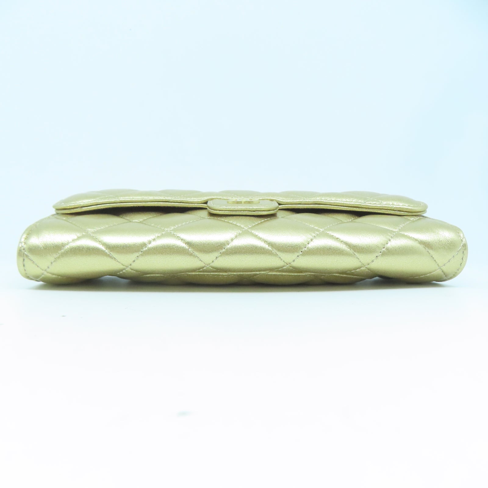 CHANEL 菱格羊皮皮革Long Wallet金扣長錢包金色