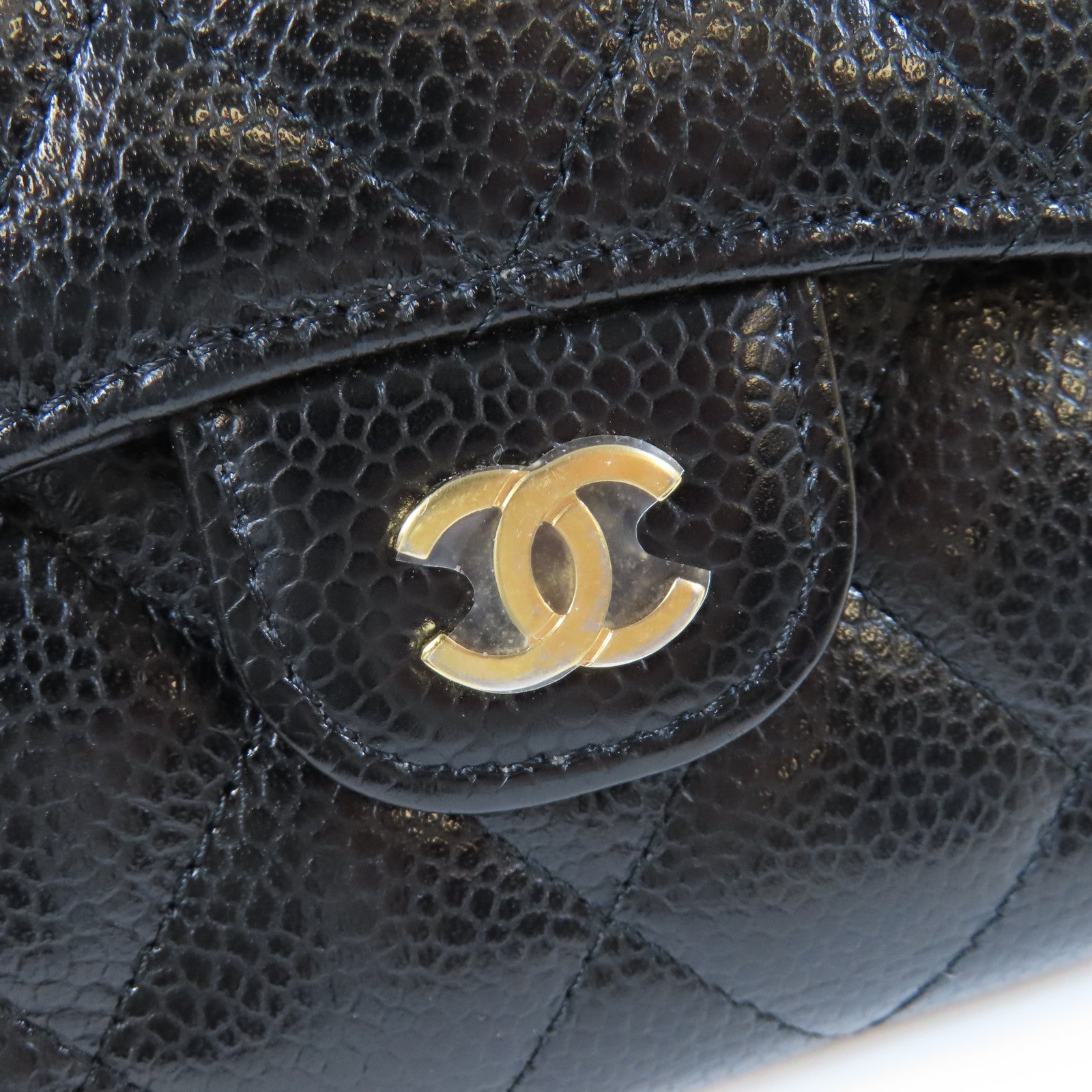 CHANEL 菱格Caviar皮革Wallet金扣錢包黑色