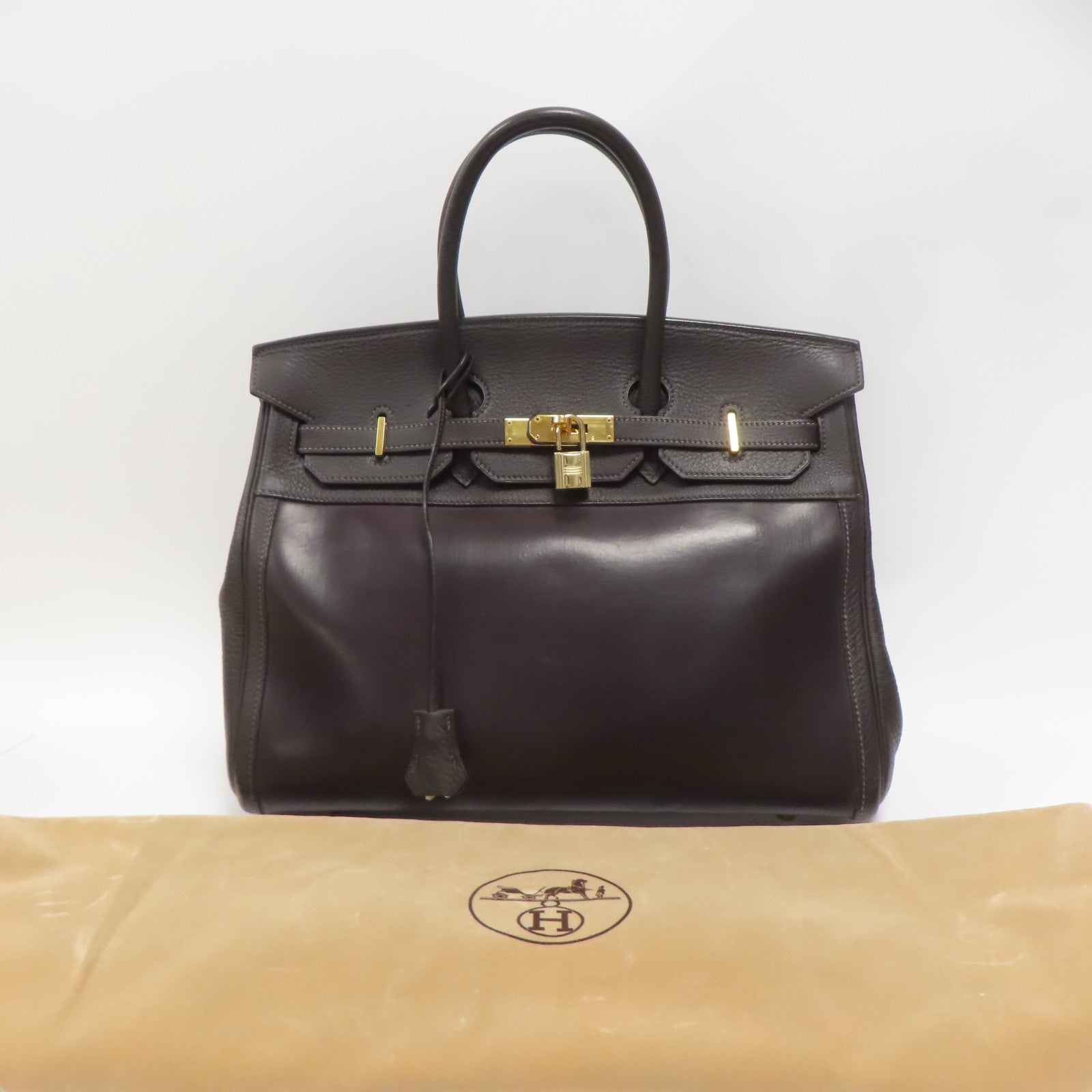 HERMES 皮革Birkin 35金扣手挽袋深啡色