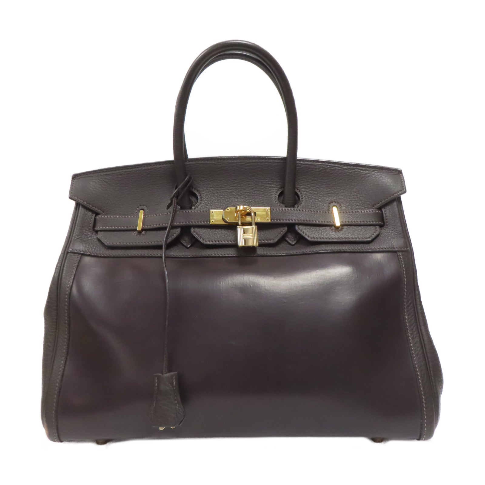 HERMES 皮革Birkin 35金扣手挽袋深啡色