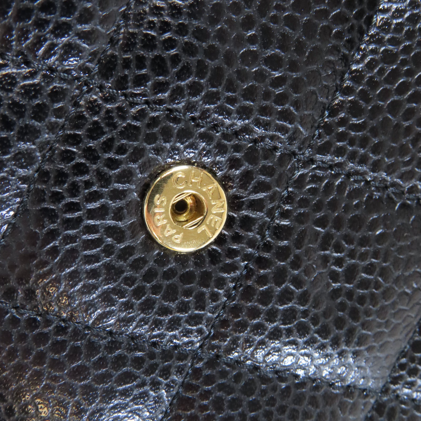 CHANEL 菱格Caviar皮革Wallet金扣錢包黑色