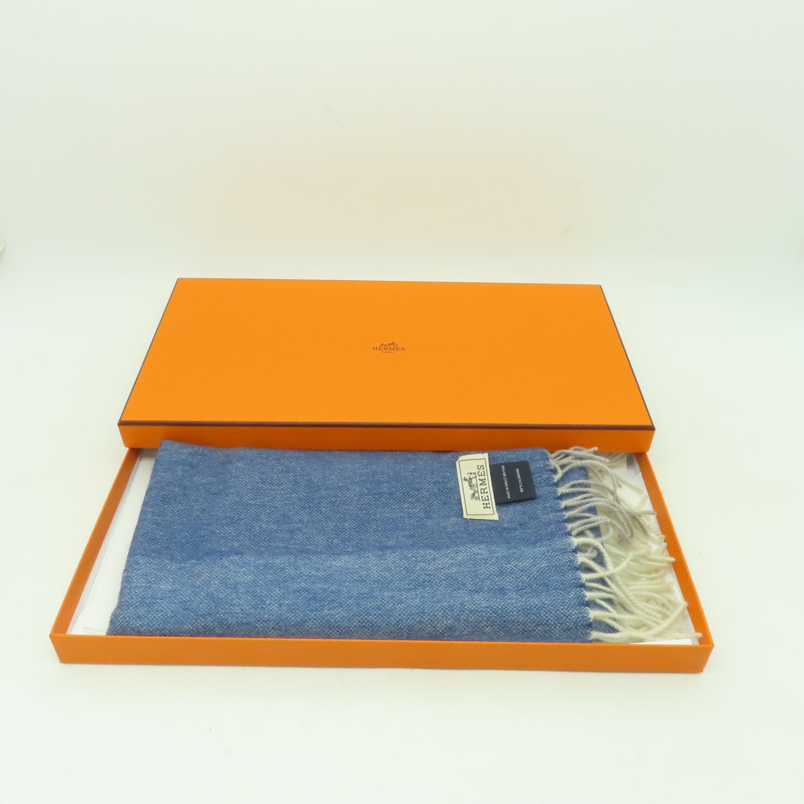 HERMES 羊絨Scarf絲巾黃色/藍色