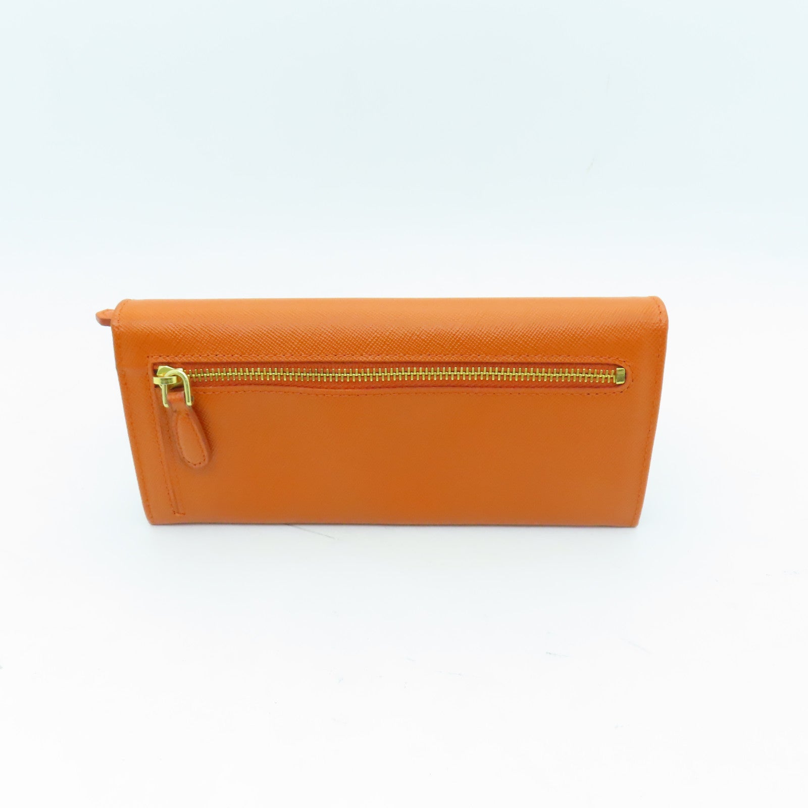PRADA Saffiano皮革Long Wallet金扣长钱包橙色