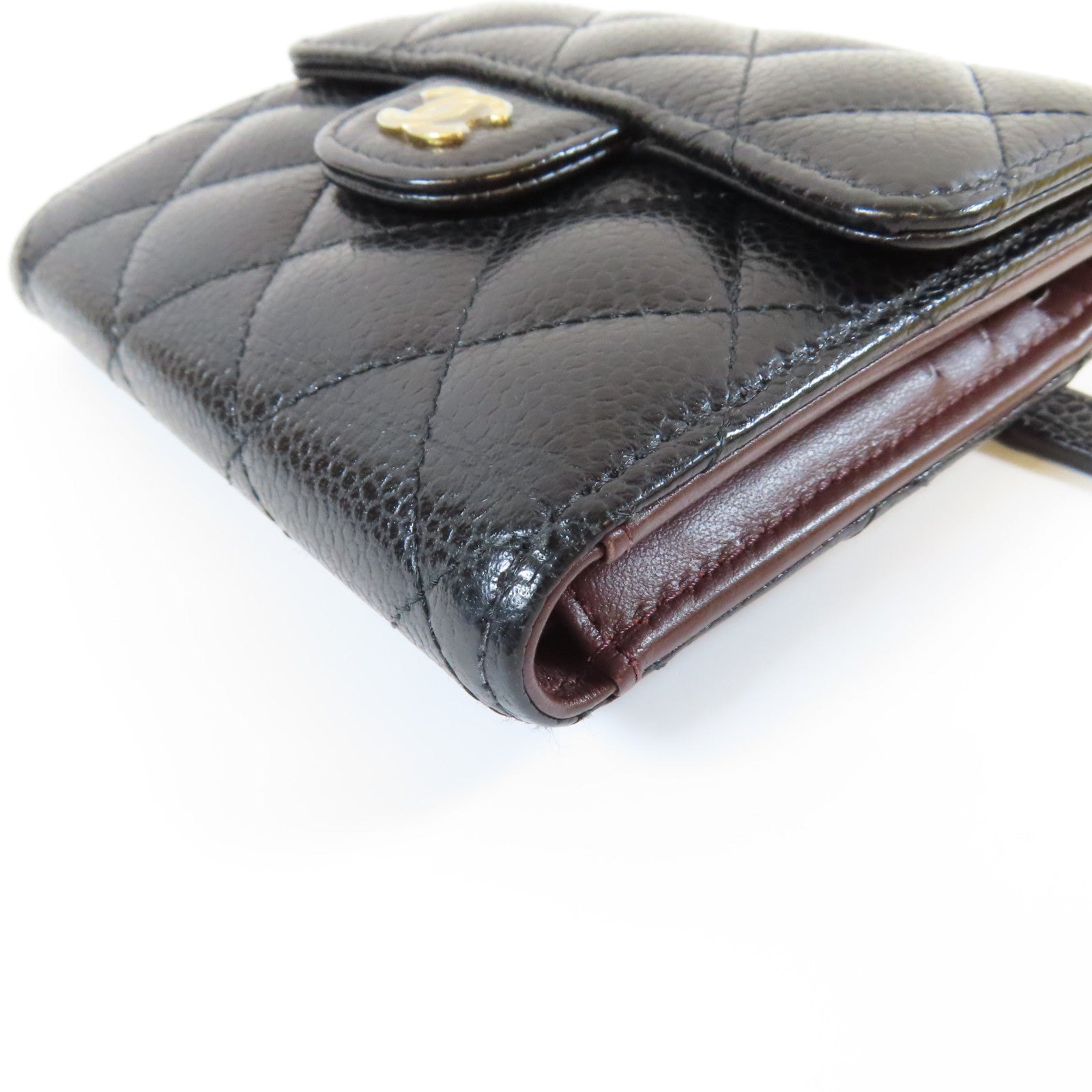 CHANEL 菱格Caviar皮革Wallet金扣錢包黑色