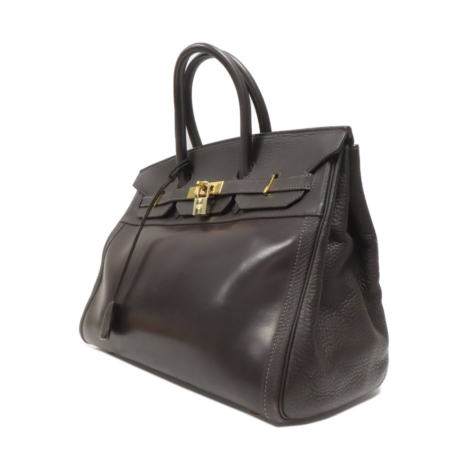 HERMES 皮革Birkin 35金扣手挽袋深啡色