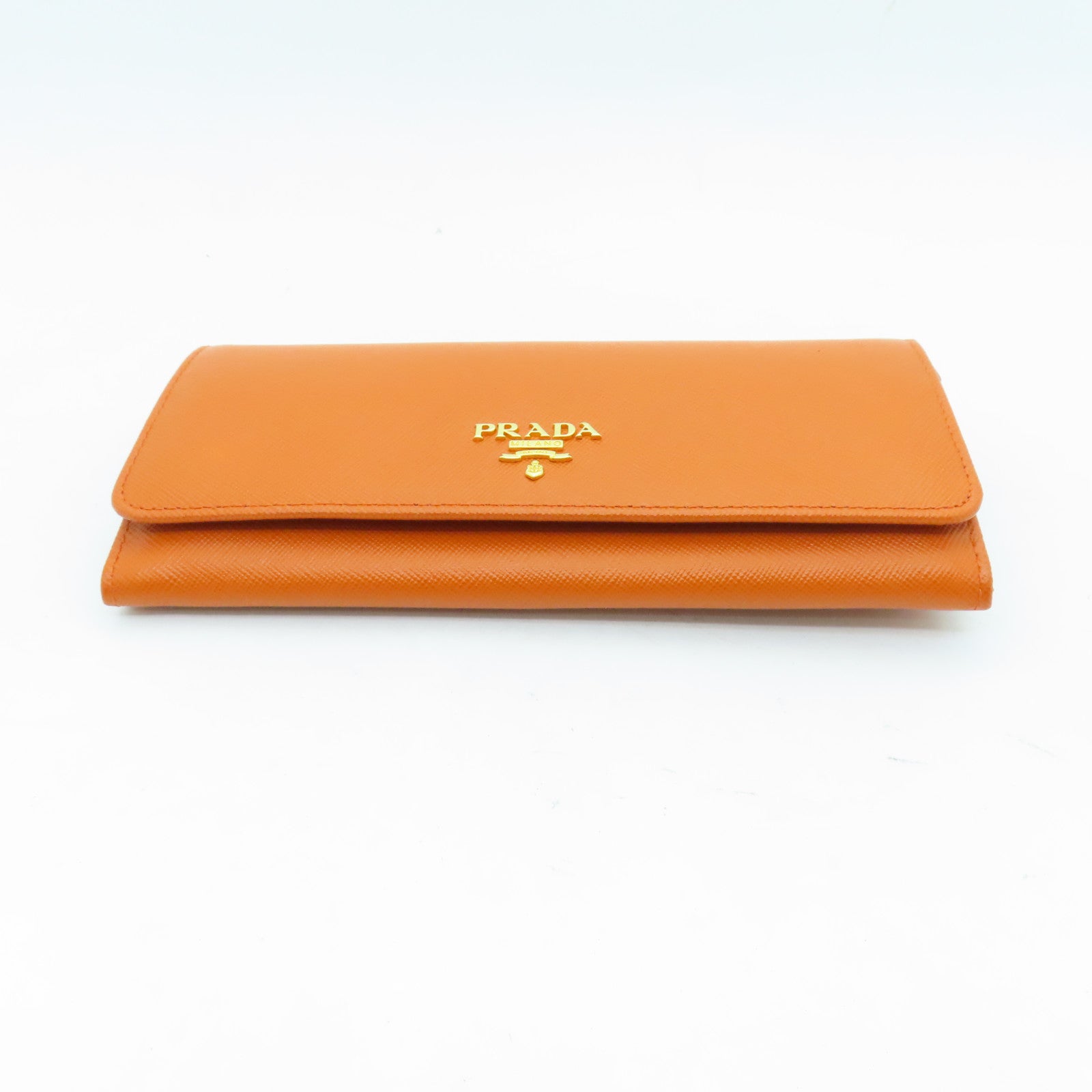 PRADA Saffiano皮革Long Wallet金扣长钱包橙色