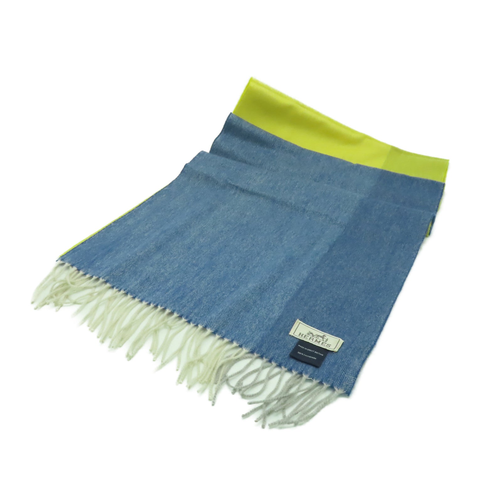 HERMES 羊絨Scarf絲巾黃色/藍色