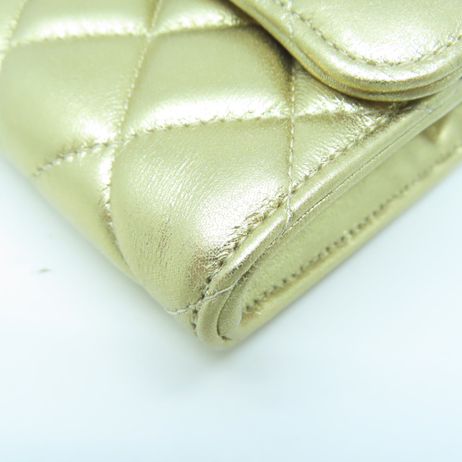 CHANEL 菱格羊皮皮革Long Wallet金扣長錢包金色
