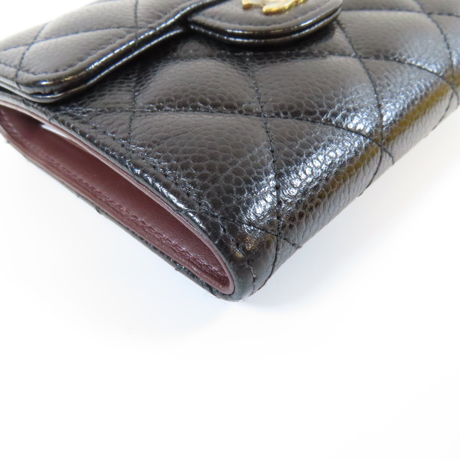 CHANEL 菱格Caviar皮革Wallet金扣錢包黑色