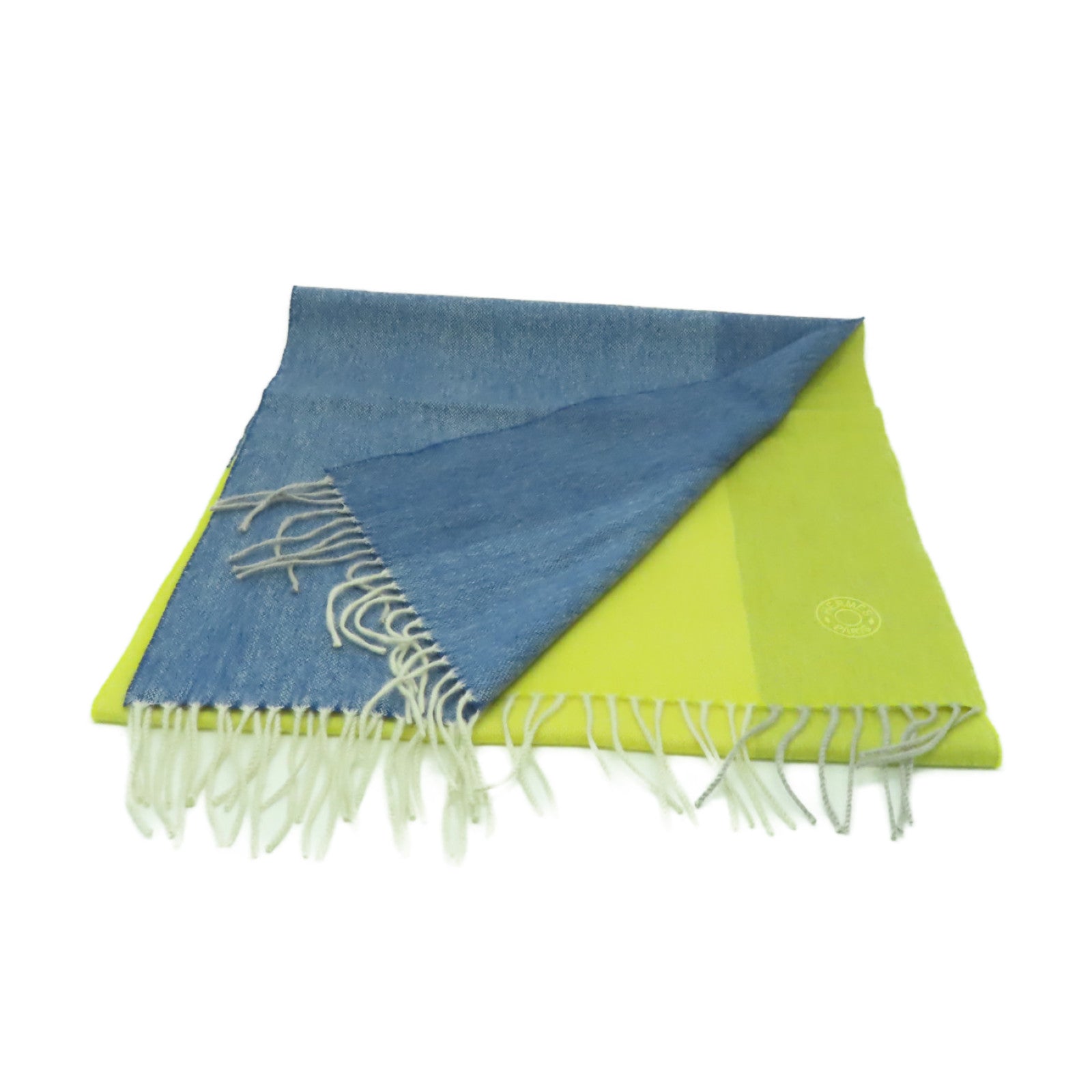 HERMES 羊絨Scarf絲巾黃色/藍色