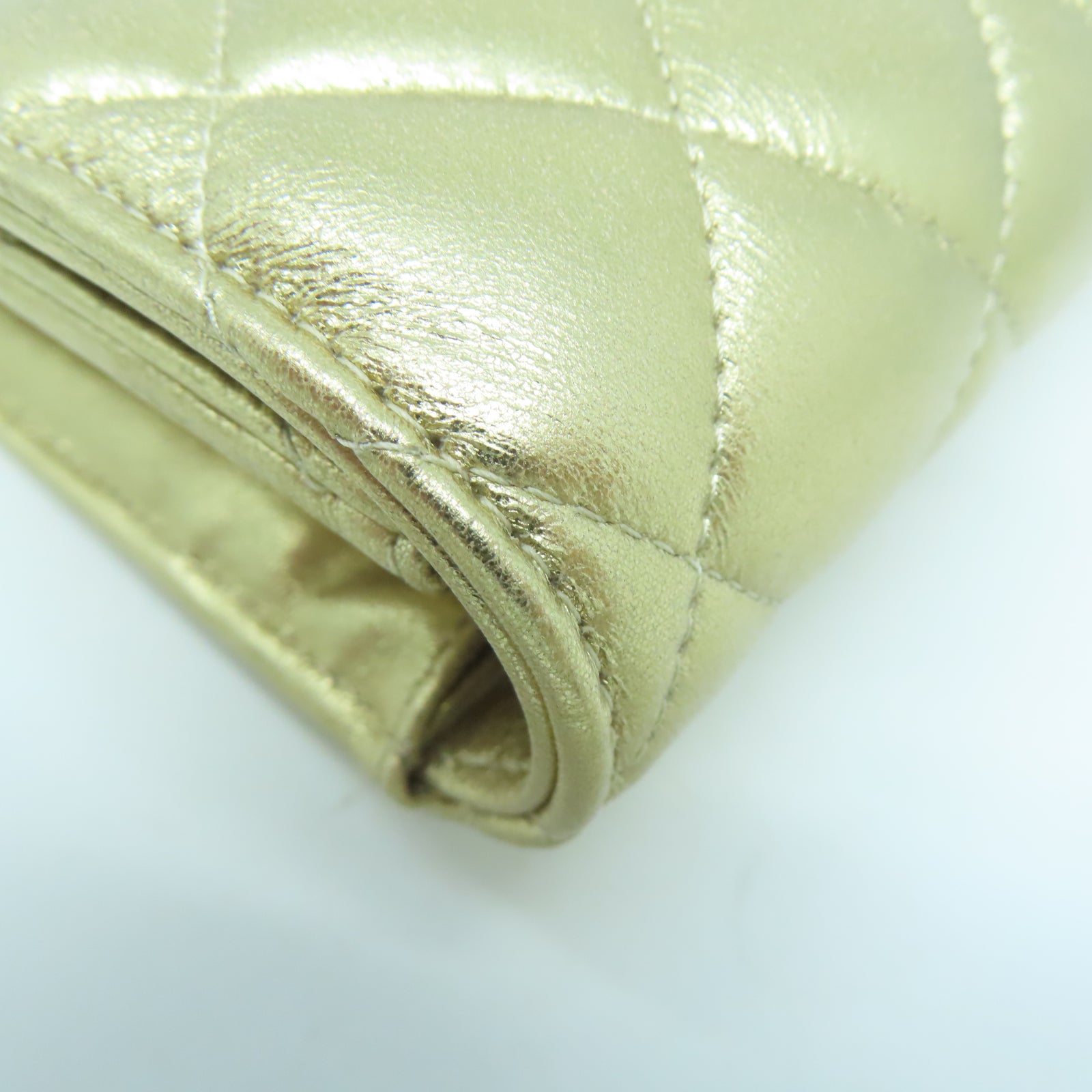 CHANEL 菱格羊皮皮革Long Wallet金扣長錢包金色