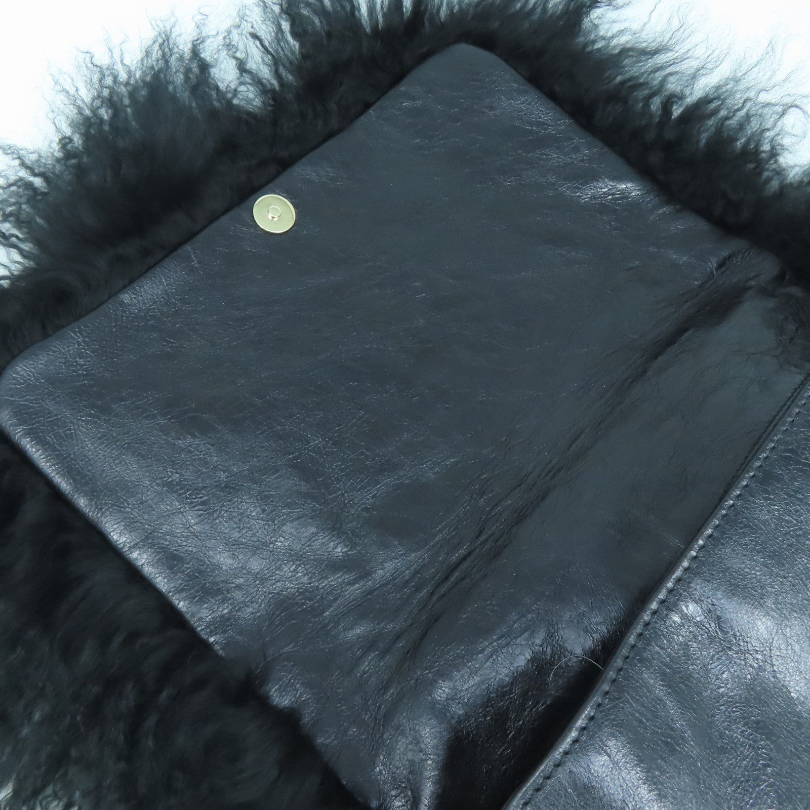 CHANEL furry Shoulder Bag gold buckle shoulder bag black