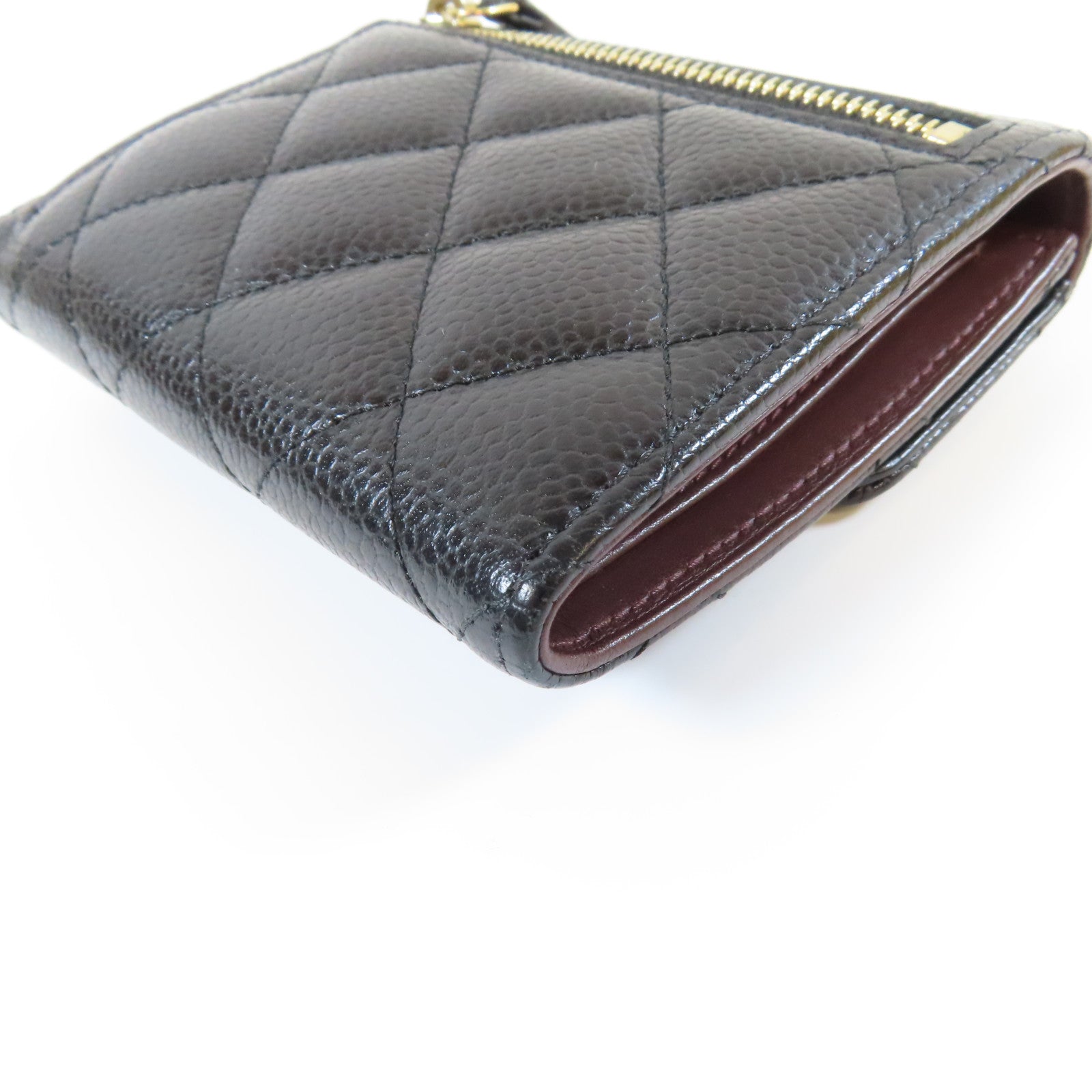 CHANEL 菱格Caviar皮革Wallet金扣錢包黑色