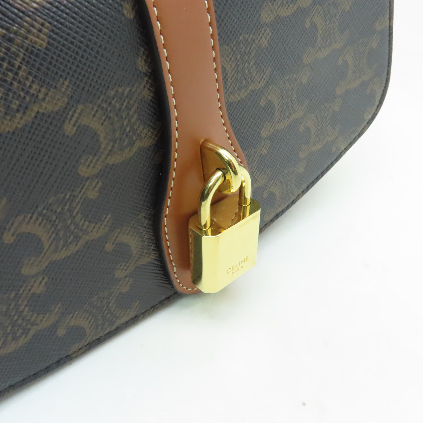 CELINE 塗層帆布Tabou Clutch On Strap金扣手挽肩背兩用袋棕色