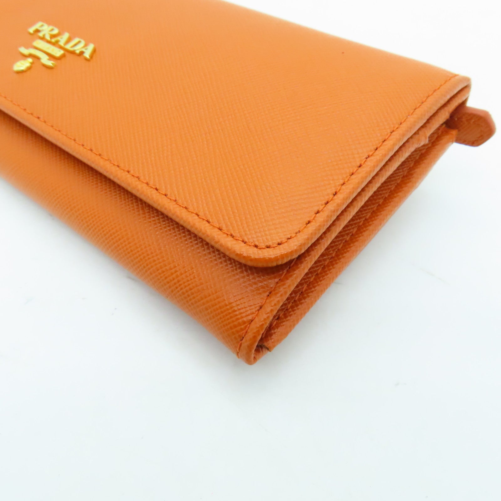 PRADA Saffiano皮革Long Wallet金扣长钱包橙色