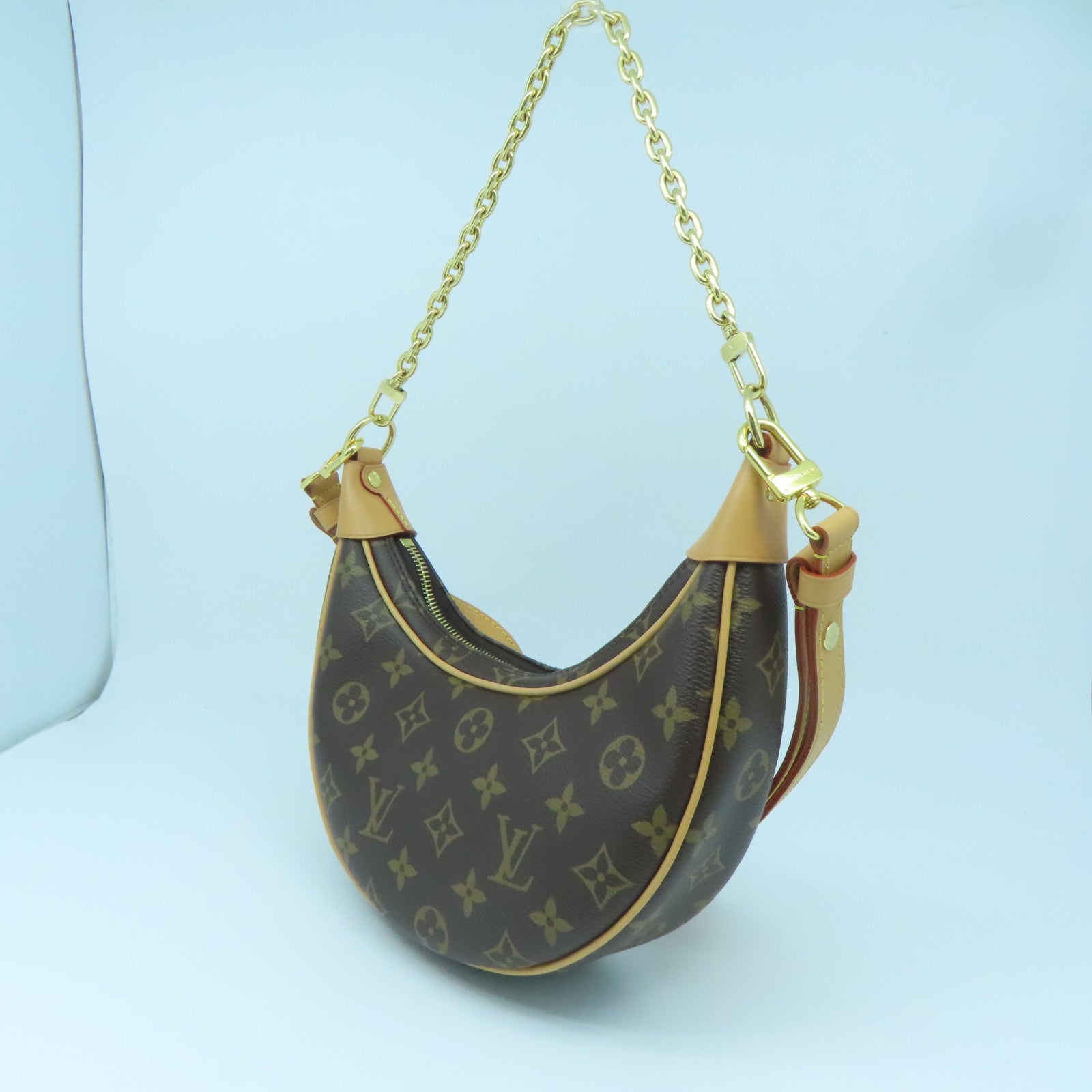 LOUIS VUITTON Monogram Loop Gold Buckle Hand Shoulder Bag Brown