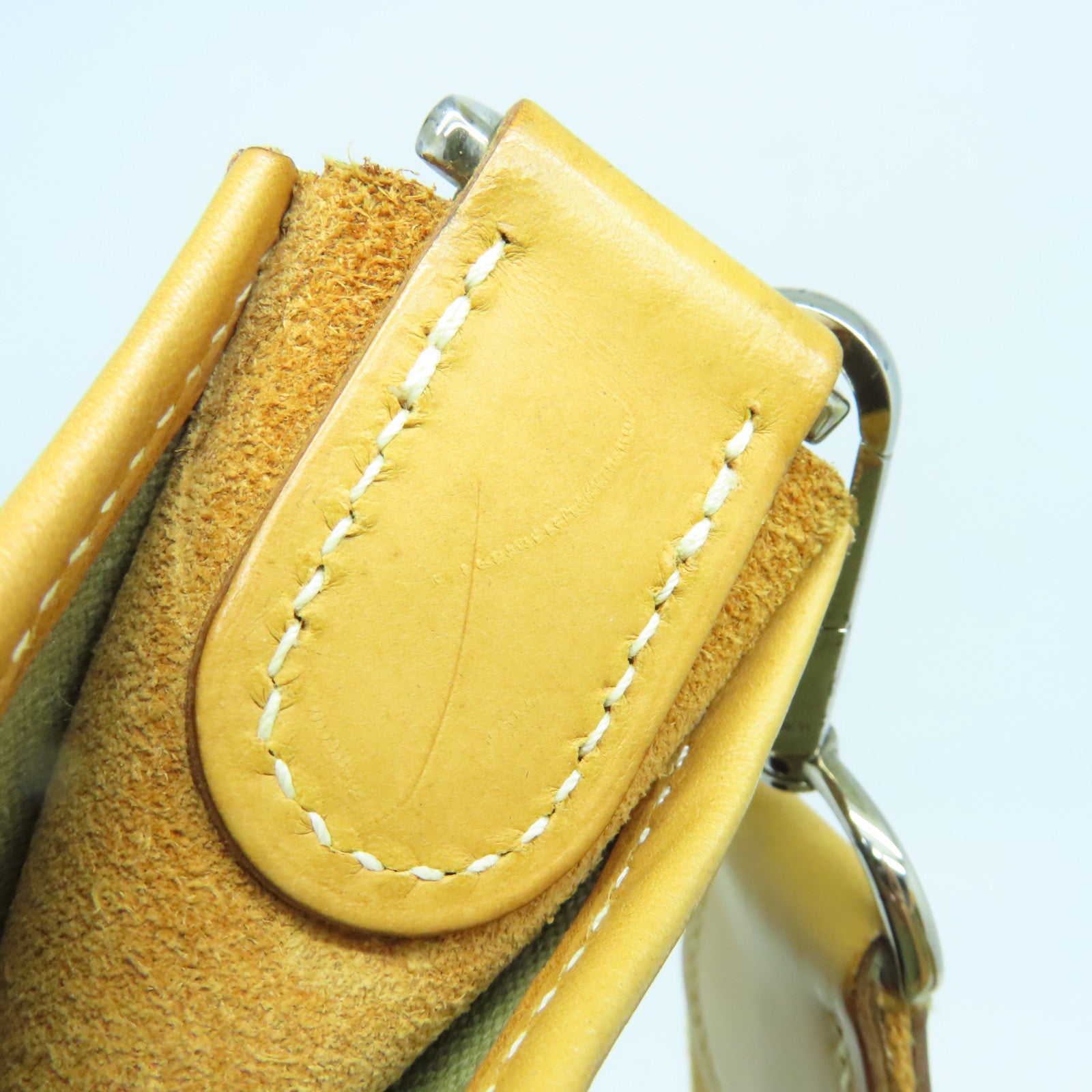 HERMES 帆布Evelyne PM银扣肩背袋卡其色