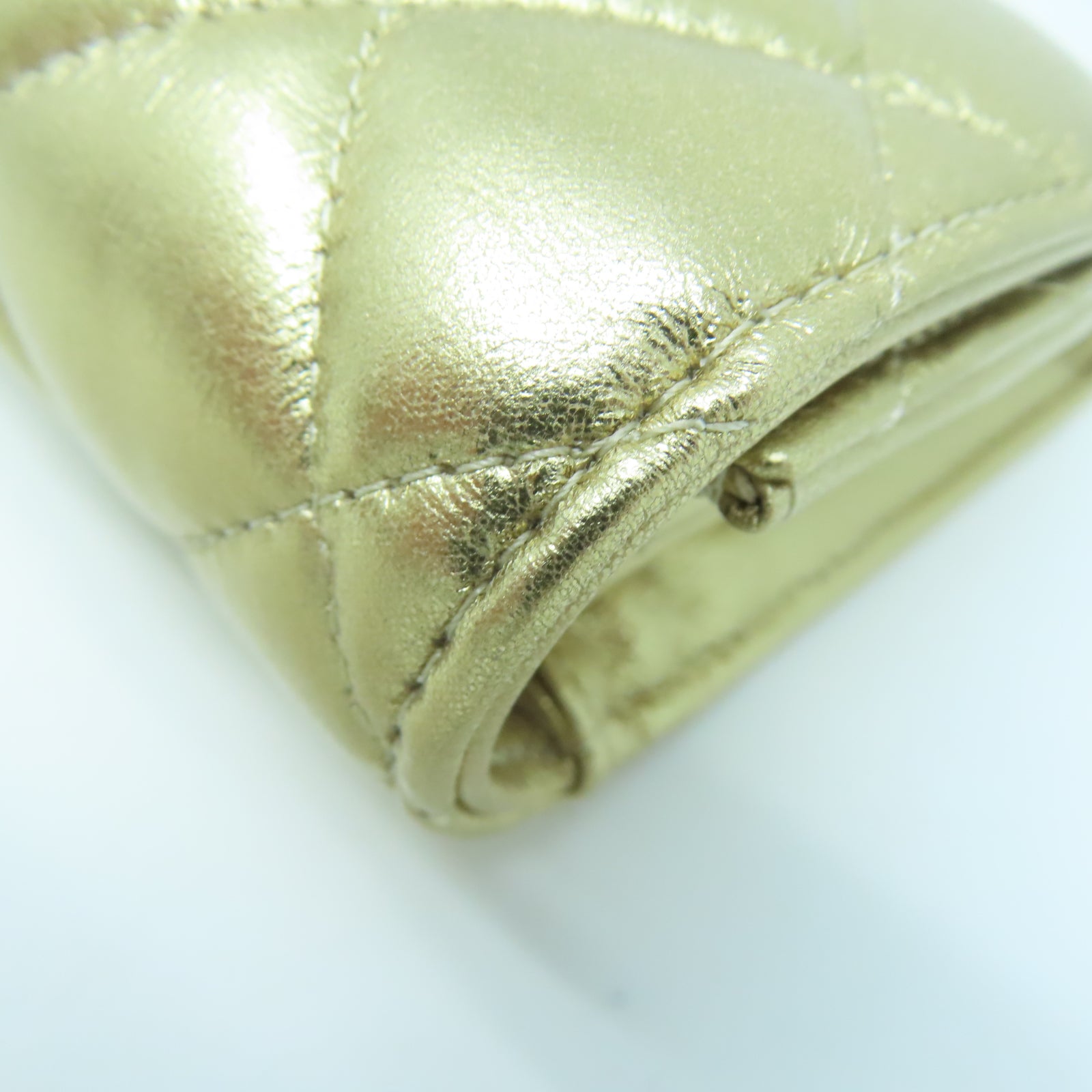 CHANEL 菱格羊皮皮革Long Wallet金扣長錢包金色